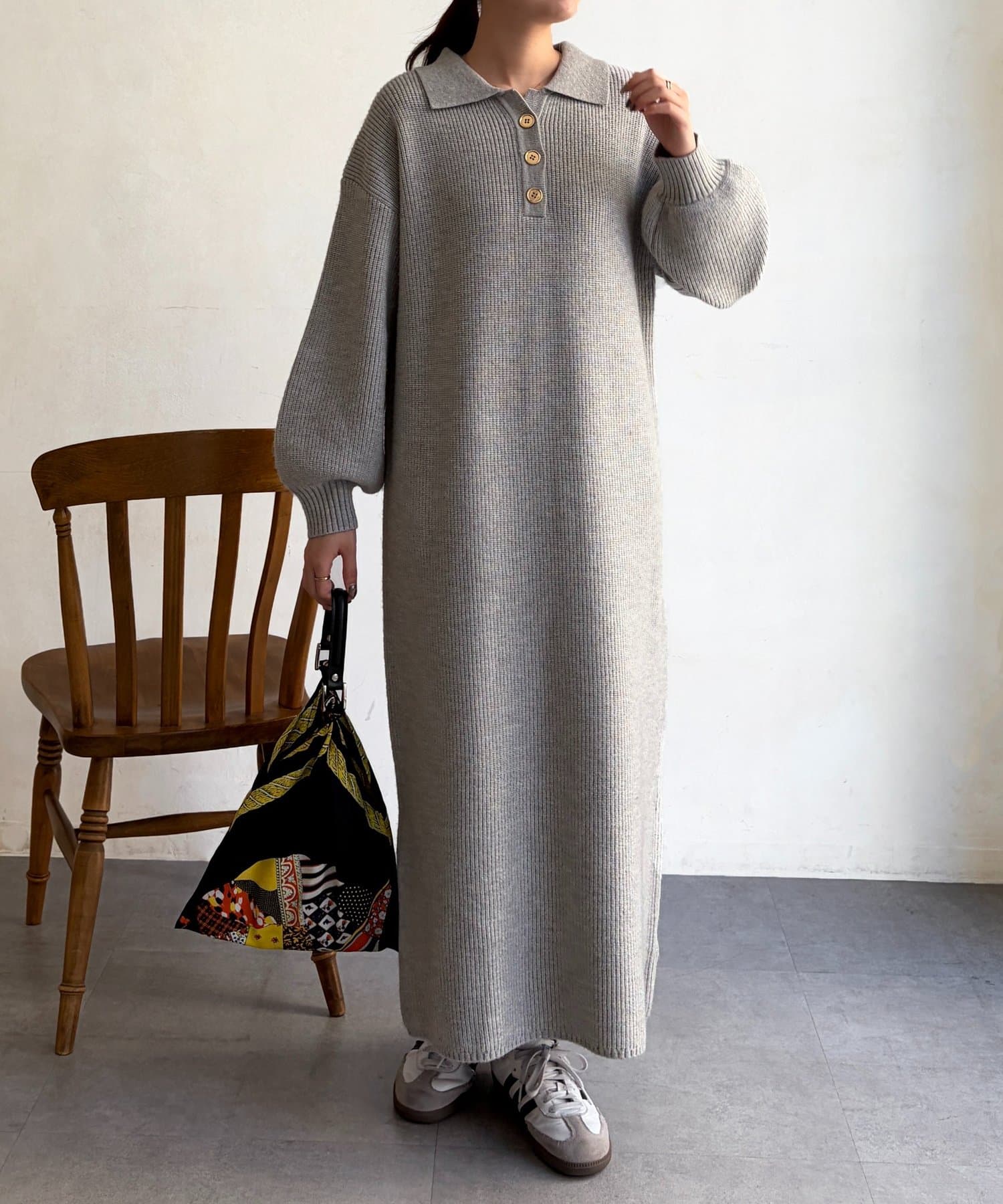 Chez toi(シェトワ) 襟付ニットワンピース