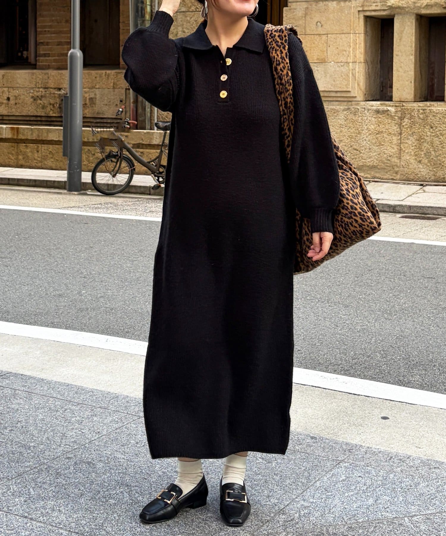 Chez toi(シェトワ) 襟付ニットワンピース