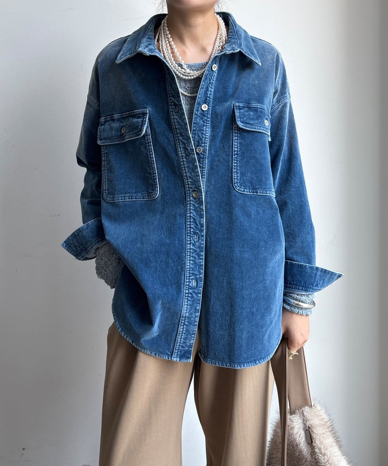 DOUDOU(ドゥドゥ) 別珍デニムシャツ