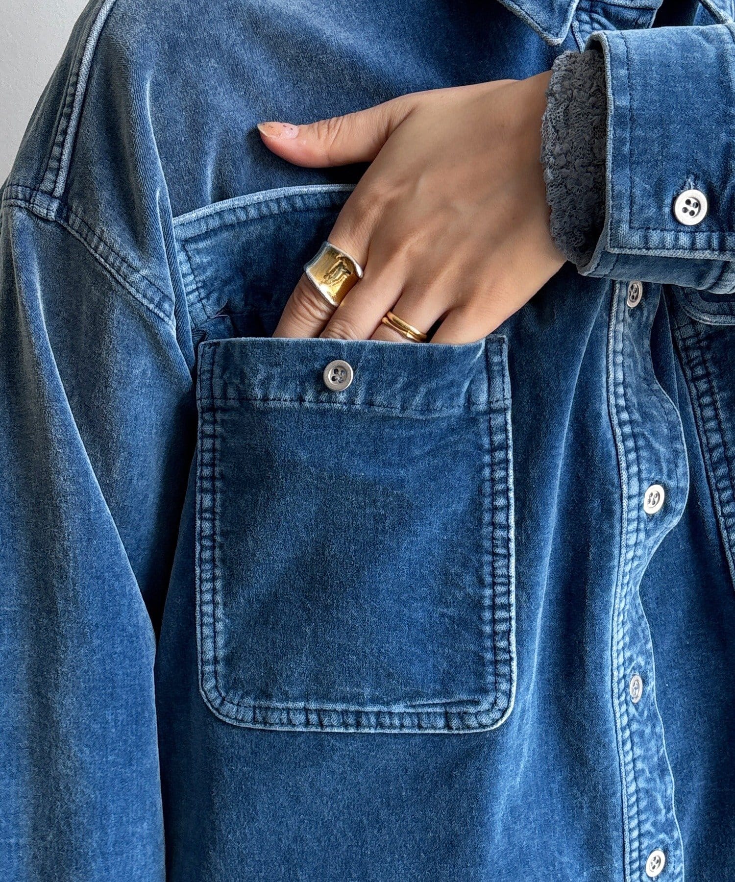 DOUDOU(ドゥドゥ) 別珍デニムシャツ