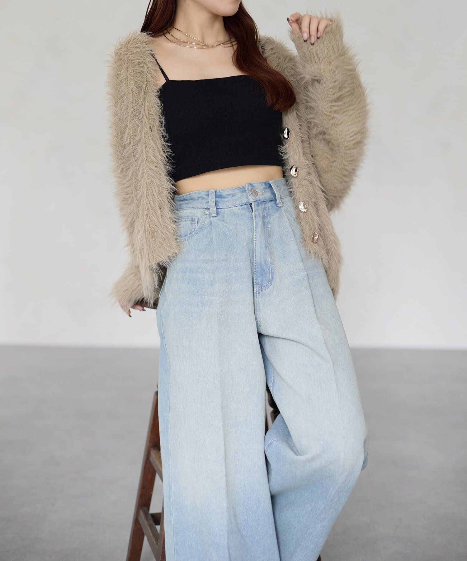 【Yuna企画】Thevon. ゼヴォン ハイウエスト ブルー デニム S Thevon.｜【Yuna企画】ハイウエストストレートデニムパンツ