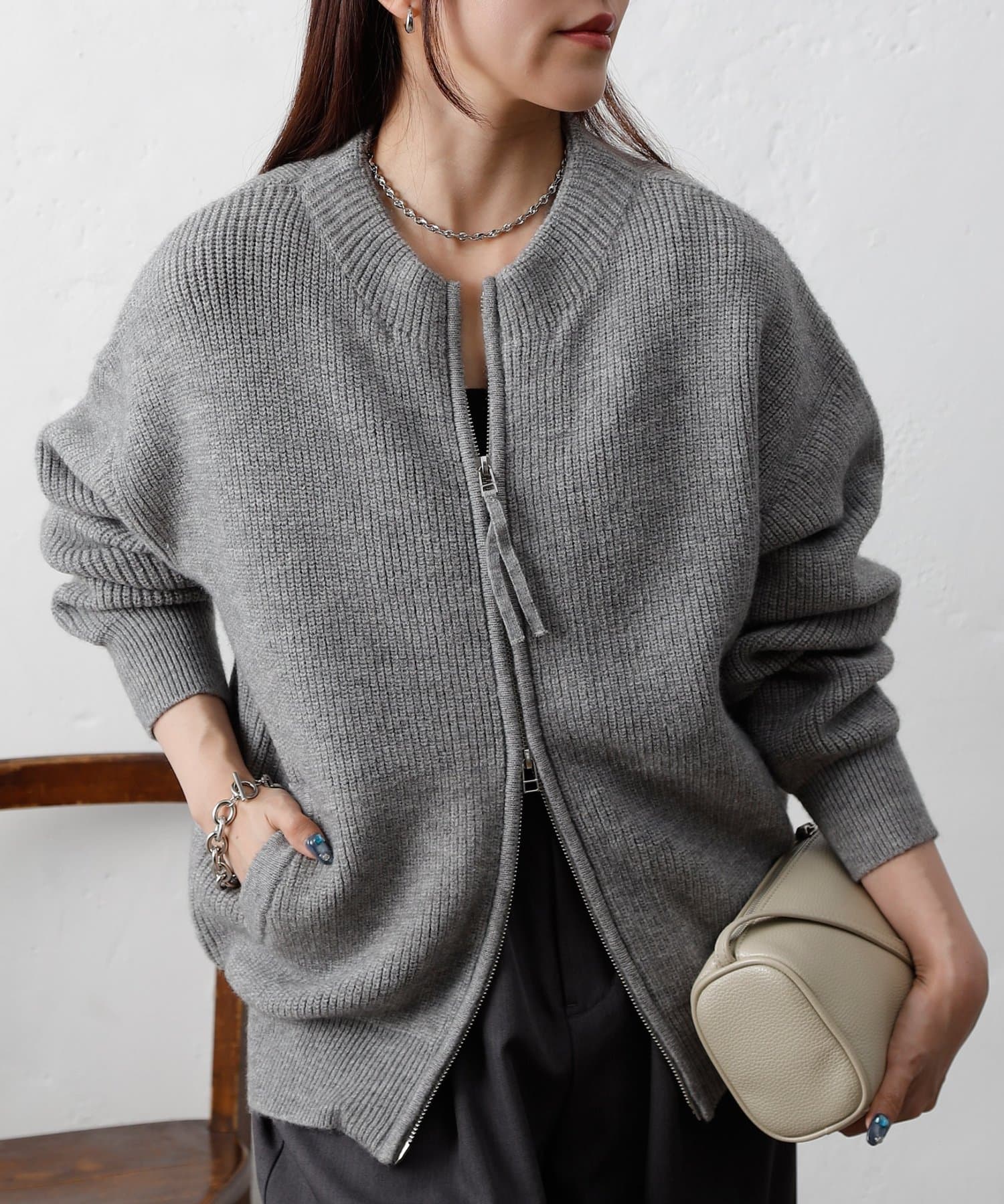 COLONY 2139(コロニー トゥーワンスリーナイン) 片畦ジップアップニット