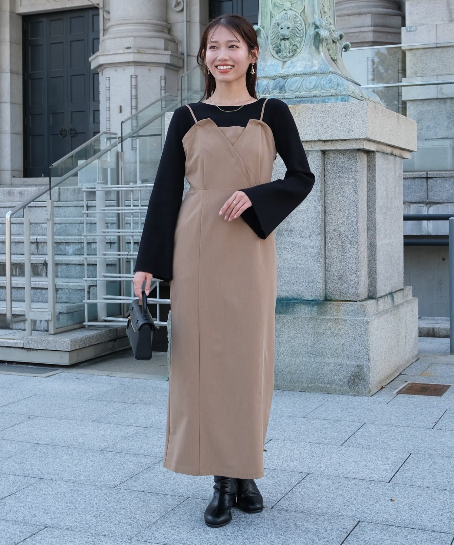 Chez toi(シェトワ) 【ITAMI企画】フレアスリーブニット×2WAYキャミワンピース