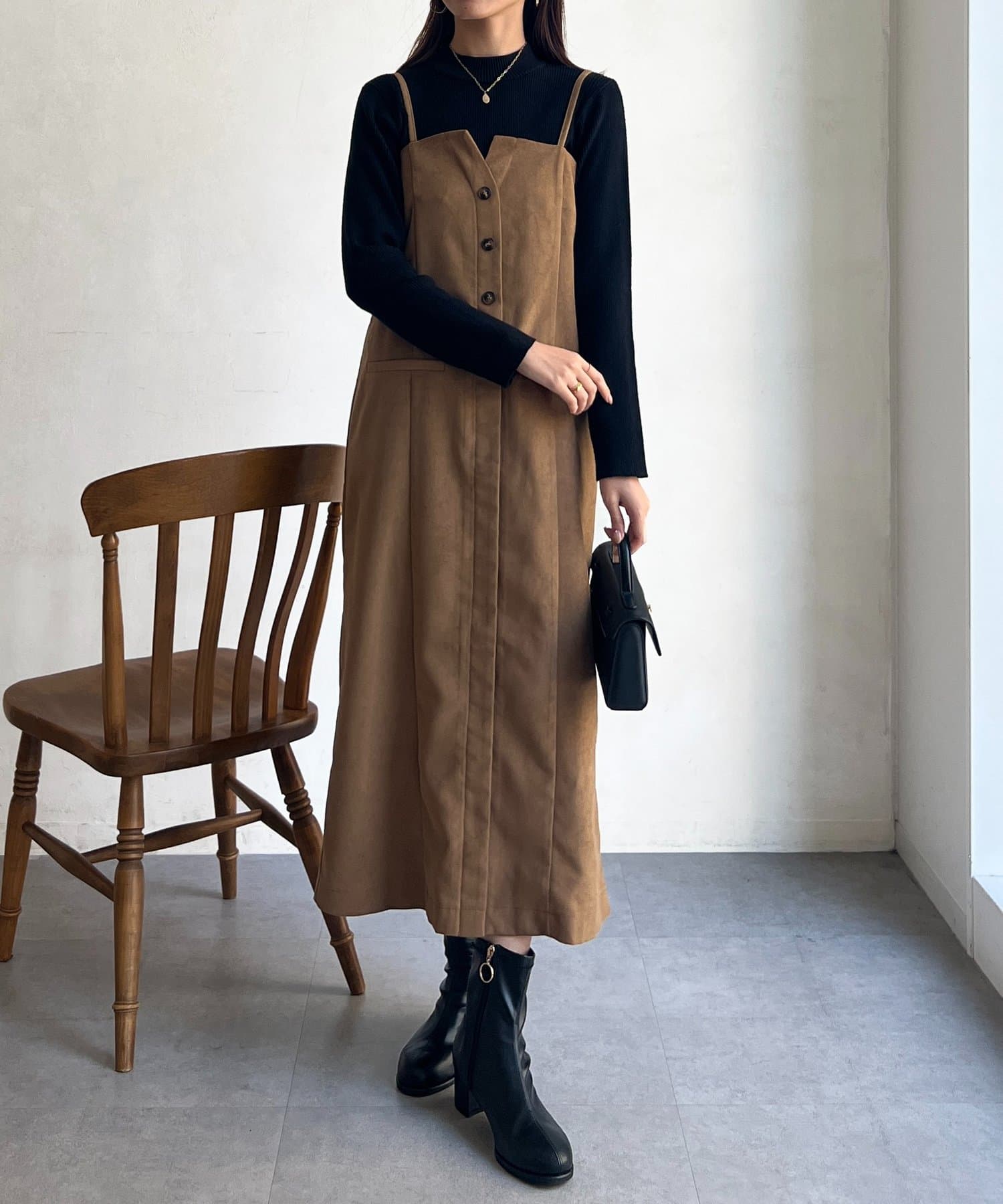 Chez toi(シェトワ) Iラインキャミワンピース×インナーニットプルオーバー