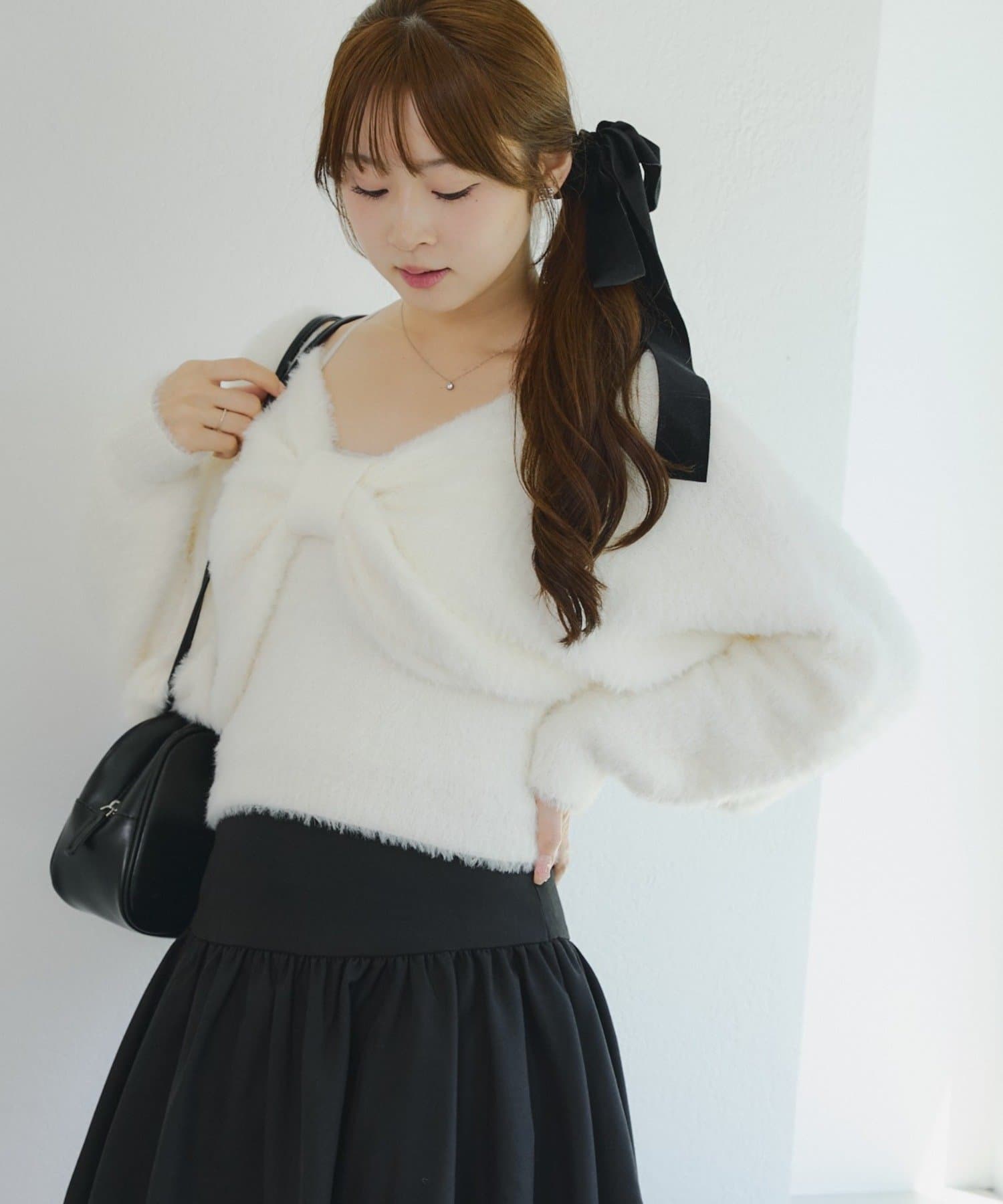 NICE CLAUP / OLIVE des OLIVE OUTLET(ナイスクラップ  / オリーブ デ オリーブ アウトレット) 【RMAF】【2枚SET】キャミ+リボンフェザーニット