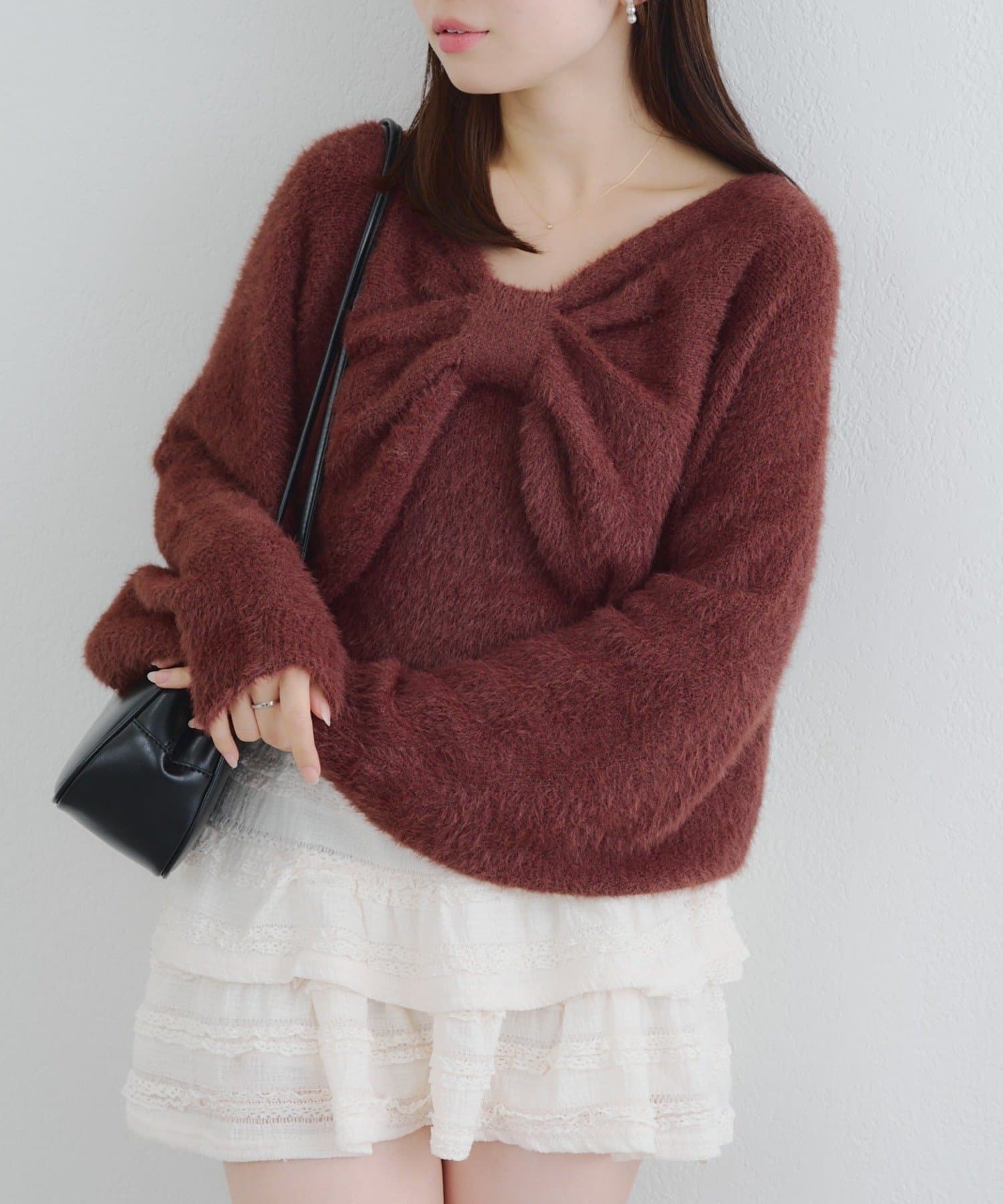 NICE CLAUP / OLIVE des OLIVE OUTLET(ナイスクラップ  / オリーブ デ オリーブ アウトレット) 【RMAF】【2枚SET】キャミ+リボンフェザーニット