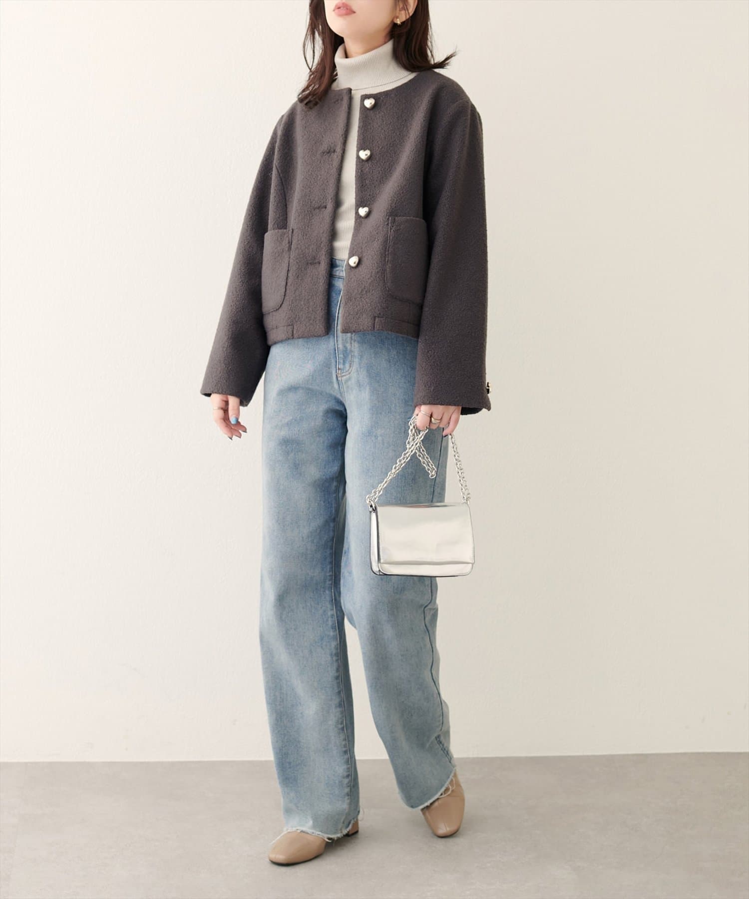natural couture(ナチュラルクチュール) 【WEB限定】ハート釦ほっこり素材コートジャケット