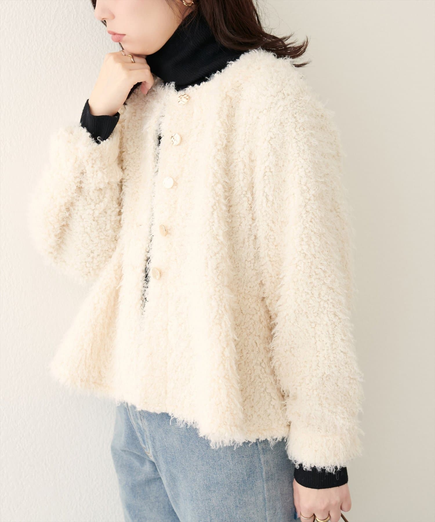 natural couture(ナチュラルクチュール) 【WEB限定】ペプラムボアカーディガン