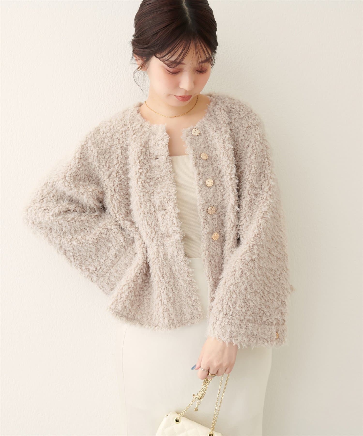 natural couture(ナチュラルクチュール) 【WEB限定】ペプラムボアカーディガン