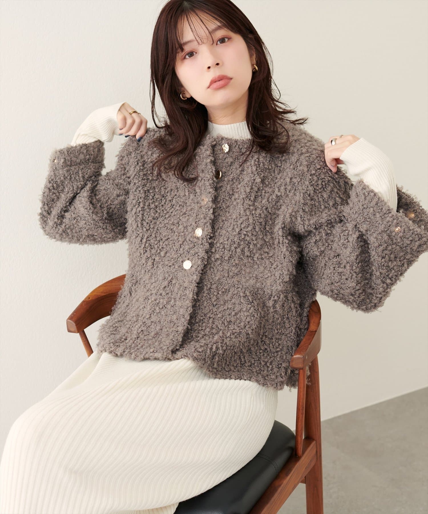 natural couture(ナチュラルクチュール) 【WEB限定】ペプラムボアカーディガン