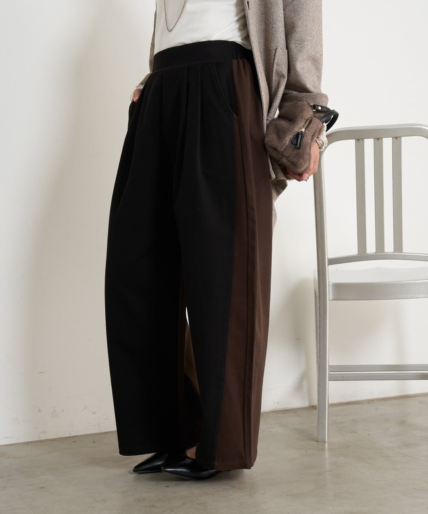 Jena　espace merveilleux(ジェナ　エスパスメルヴェイユ) 微起毛配色ワイドパンツ