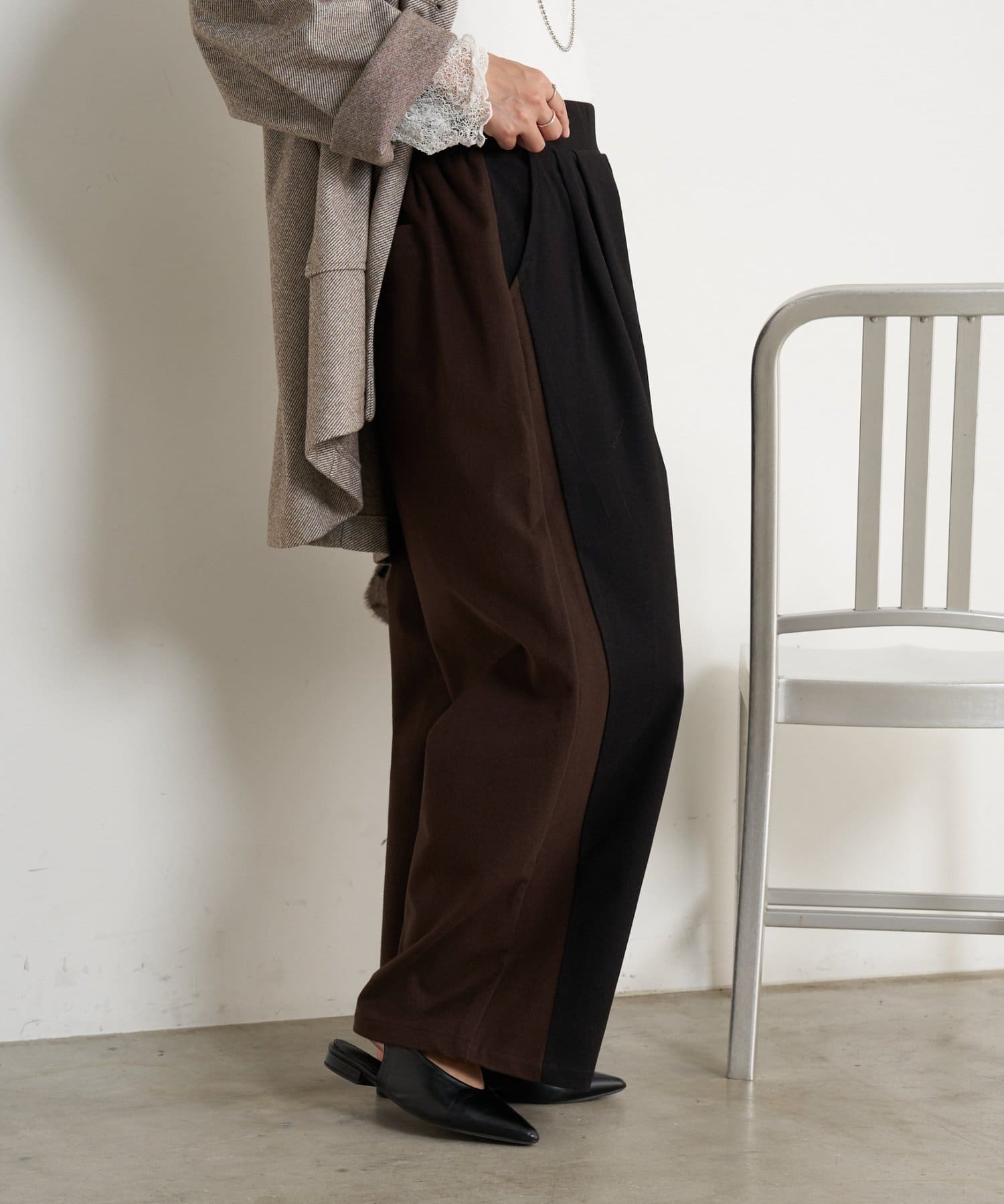 Jena　espace merveilleux(ジェナ　エスパスメルヴェイユ) 微起毛配色ワイドパンツ