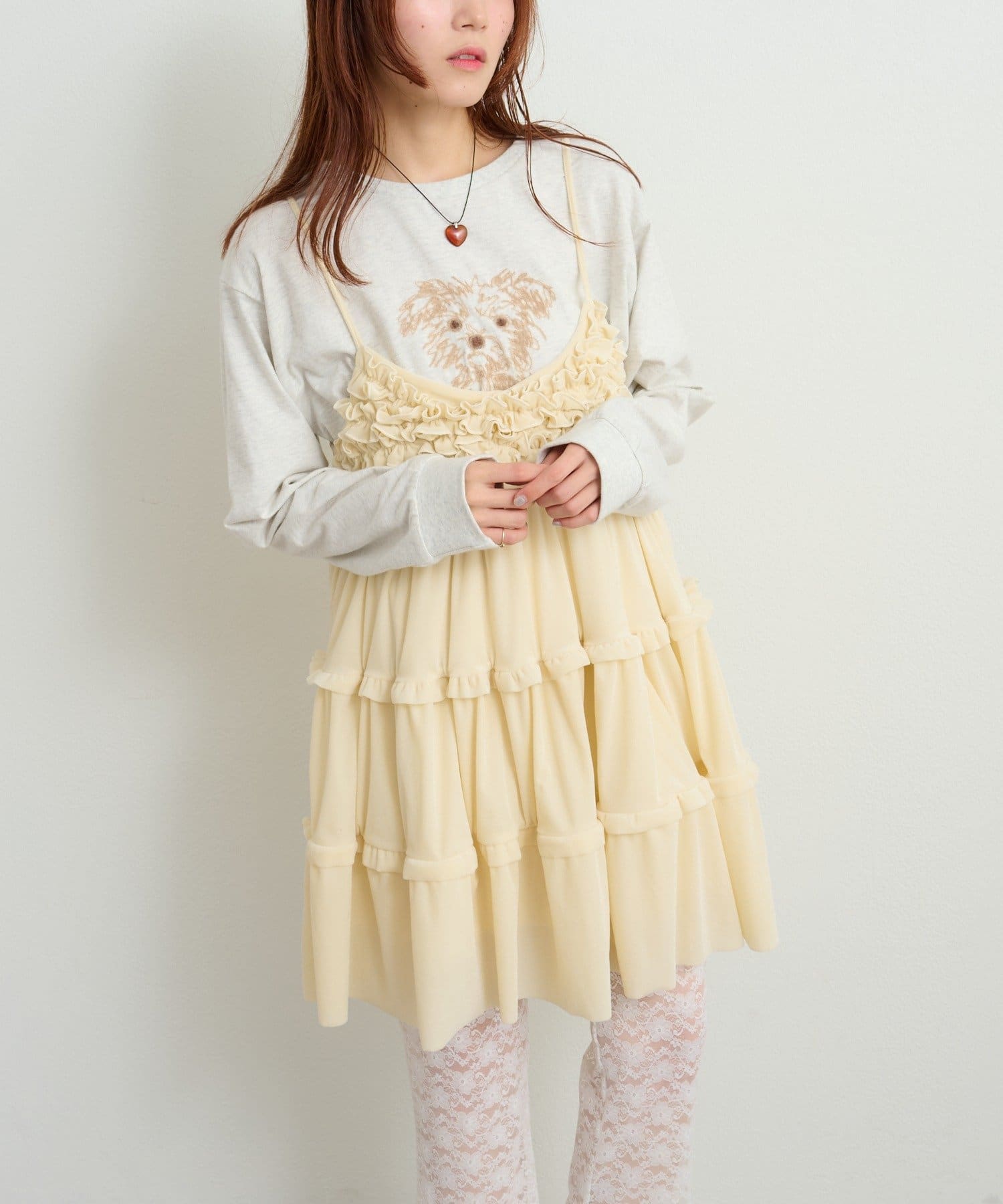w closet(ダブルクローゼット) 【9月19日12時より予約開始！】ベロアフリルキャミワンピ