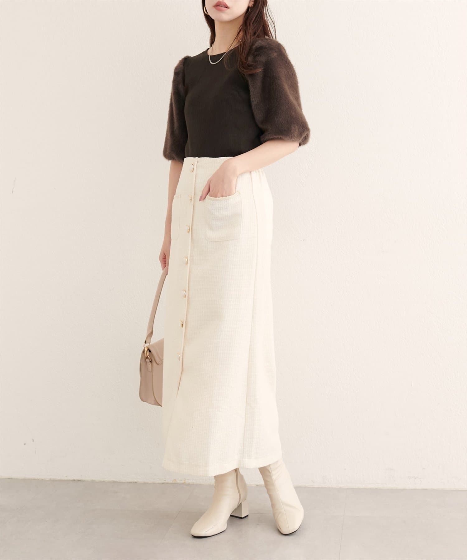 natural couture(ナチュラルクチュール) 【WEB限定】ブレードテープ使いツイードスカート