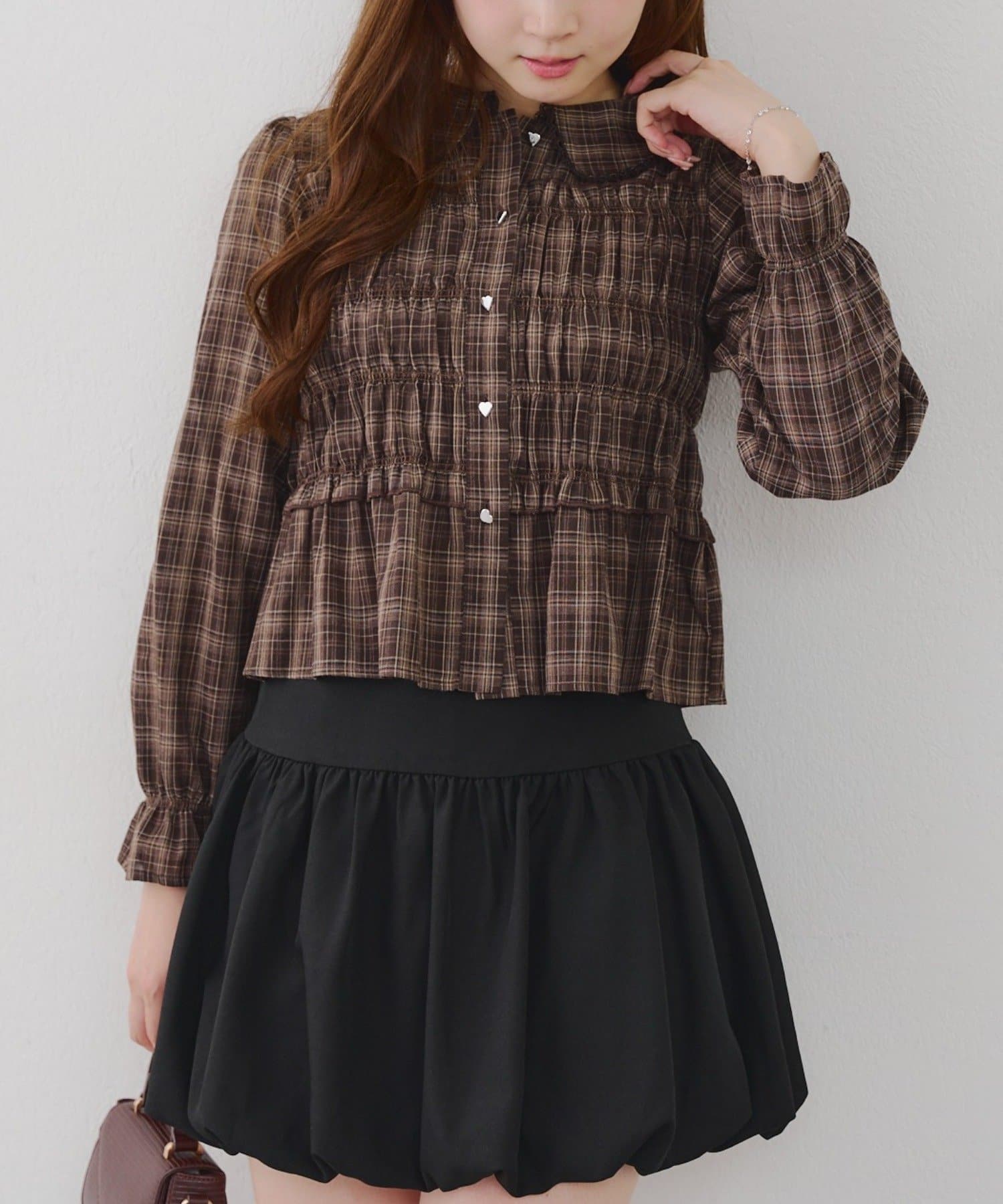 NICE CLAUP / OLIVE des OLIVE OUTLET(ナイスクラップ  / オリーブ デ オリーブ アウトレット) 【RMAF】シャーリングBIG衿ブラウス