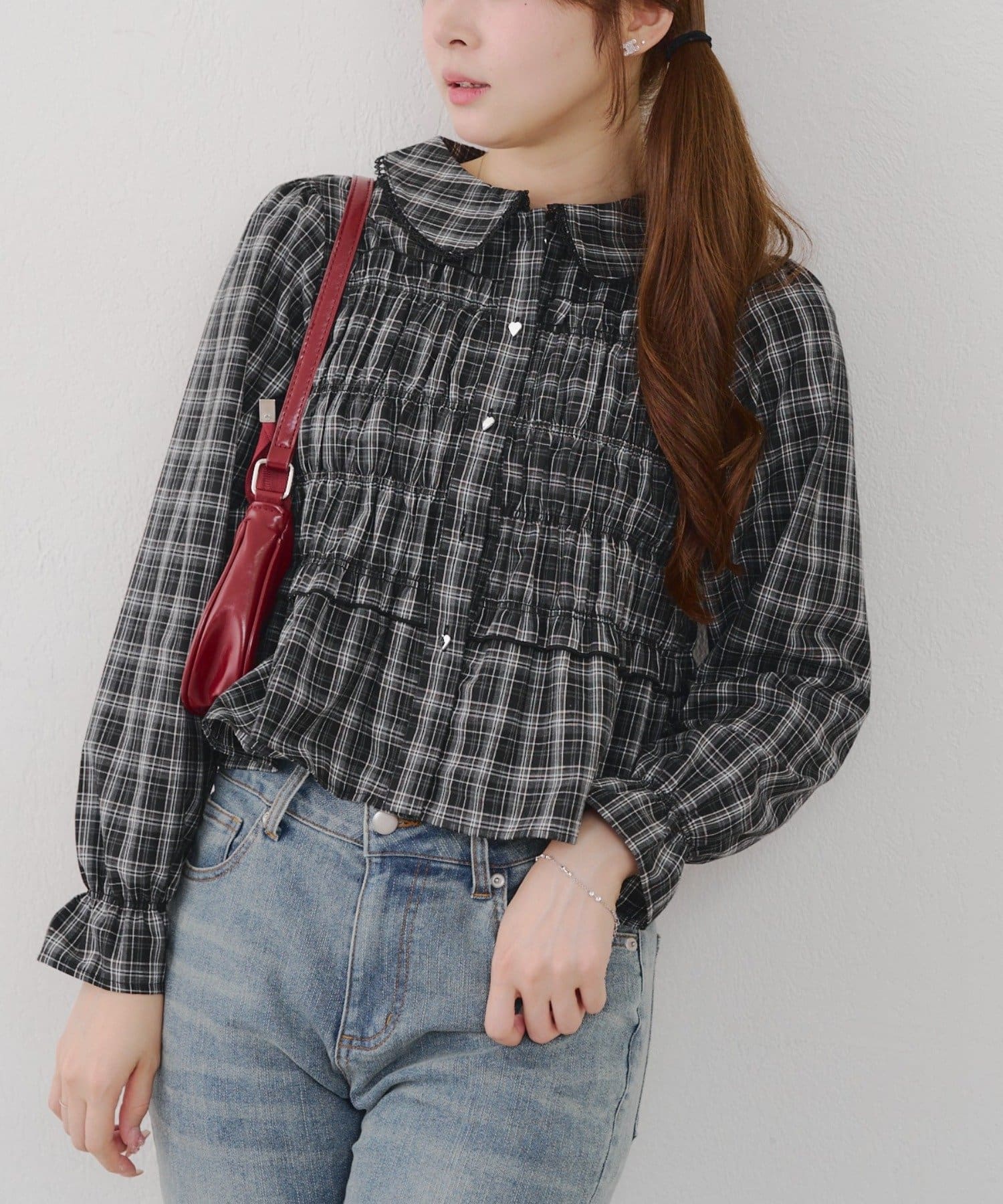 NICE CLAUP / OLIVE des OLIVE OUTLET(ナイスクラップ  / オリーブ デ オリーブ アウトレット) 【RMAF】シャーリングBIG衿ブラウス