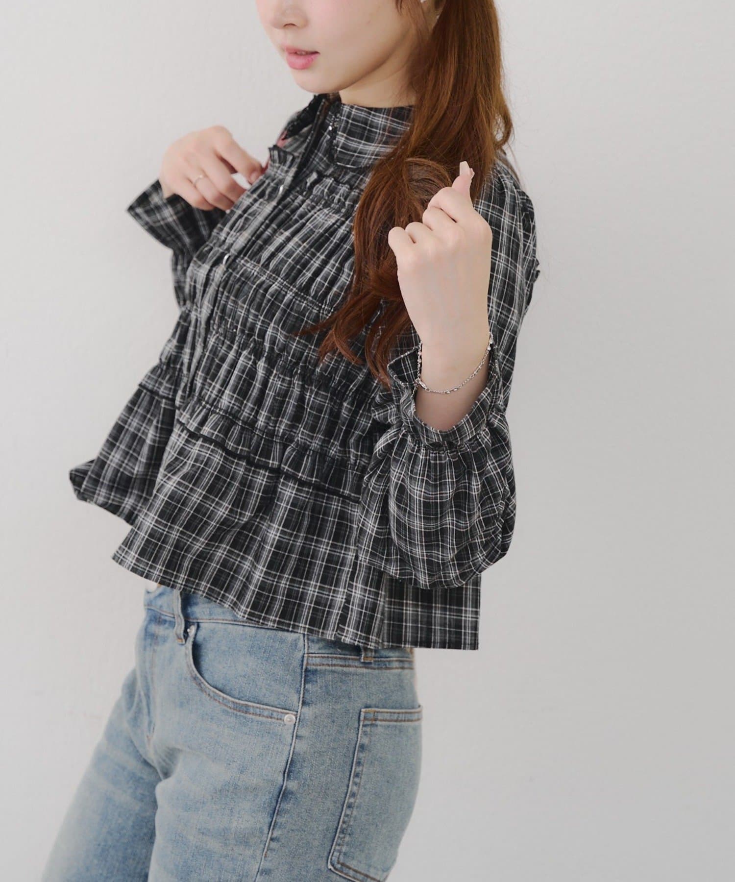 NICE CLAUP / OLIVE des OLIVE OUTLET(ナイスクラップ  / オリーブ デ オリーブ アウトレット) 【RMAF】シャーリングBIG衿ブラウス