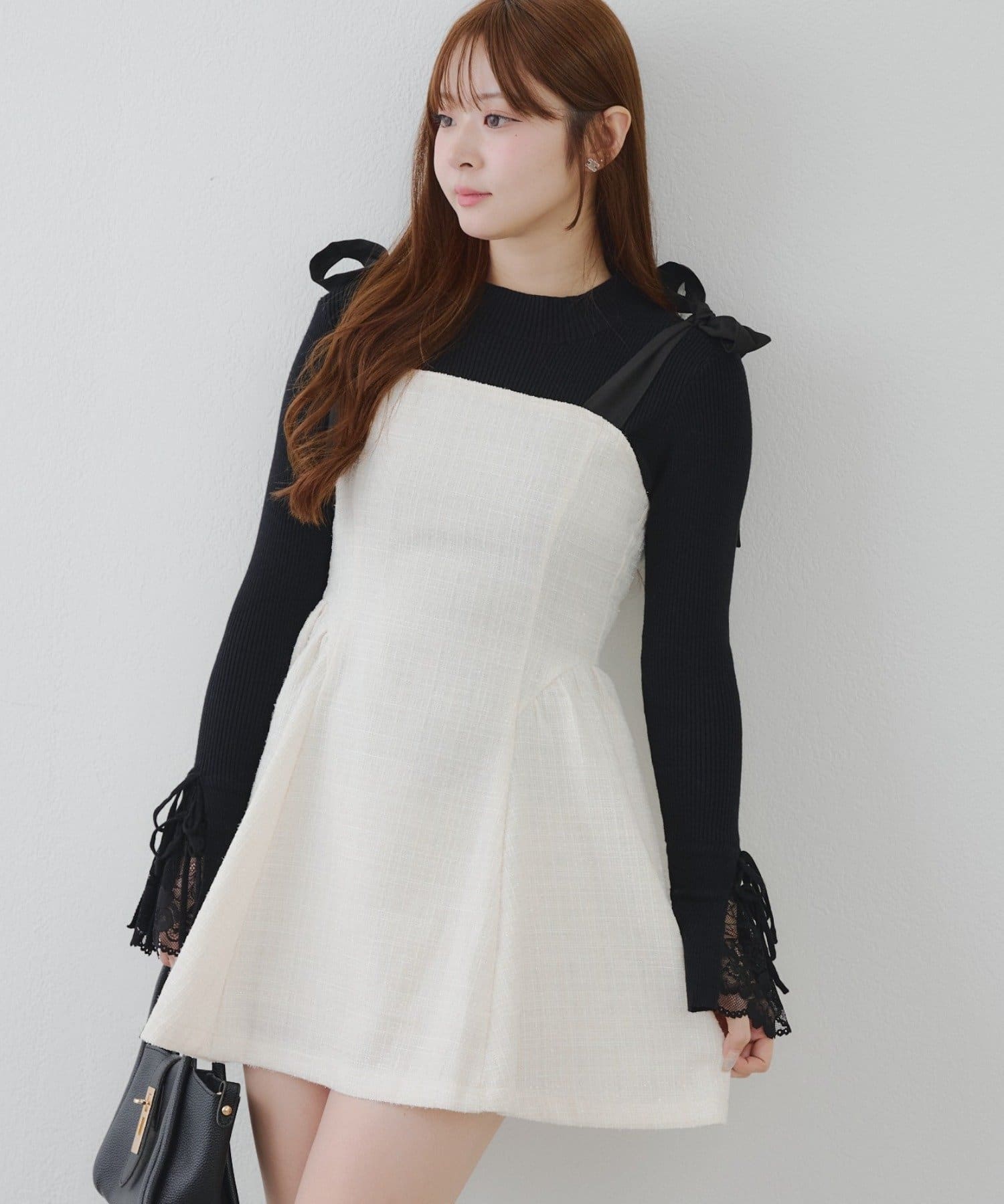NICE CLAUP / OLIVE des OLIVE OUTLET(ナイスクラップ  / オリーブ デ オリーブ アウトレット) 【continuer】肩リボンミニジャンスカ