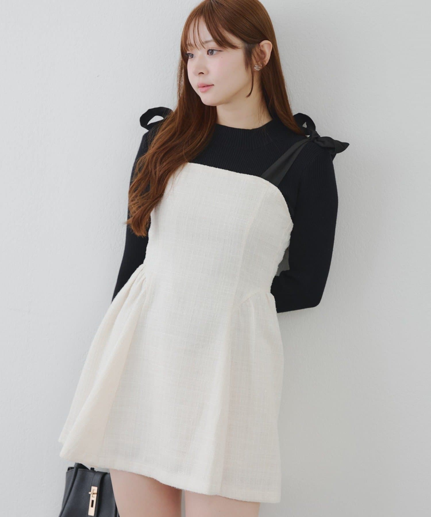 NICE CLAUP / OLIVE des OLIVE OUTLET(ナイスクラップ  / オリーブ デ オリーブ アウトレット) 【continuer】肩リボンミニジャンスカ