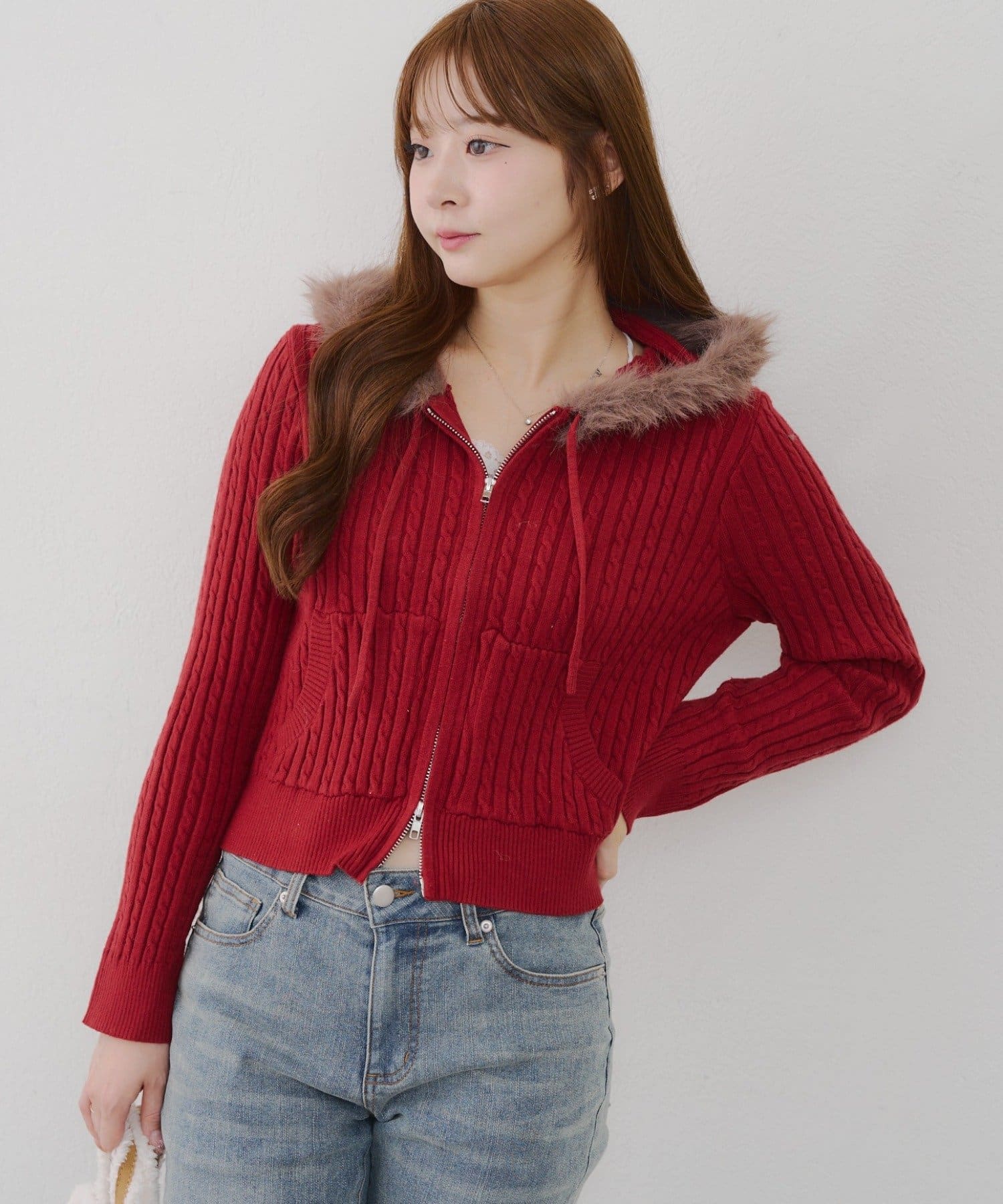 Remind me and forever(リマインドミーアンドフォーエバー) ケーブルZIPアップニットパーカー