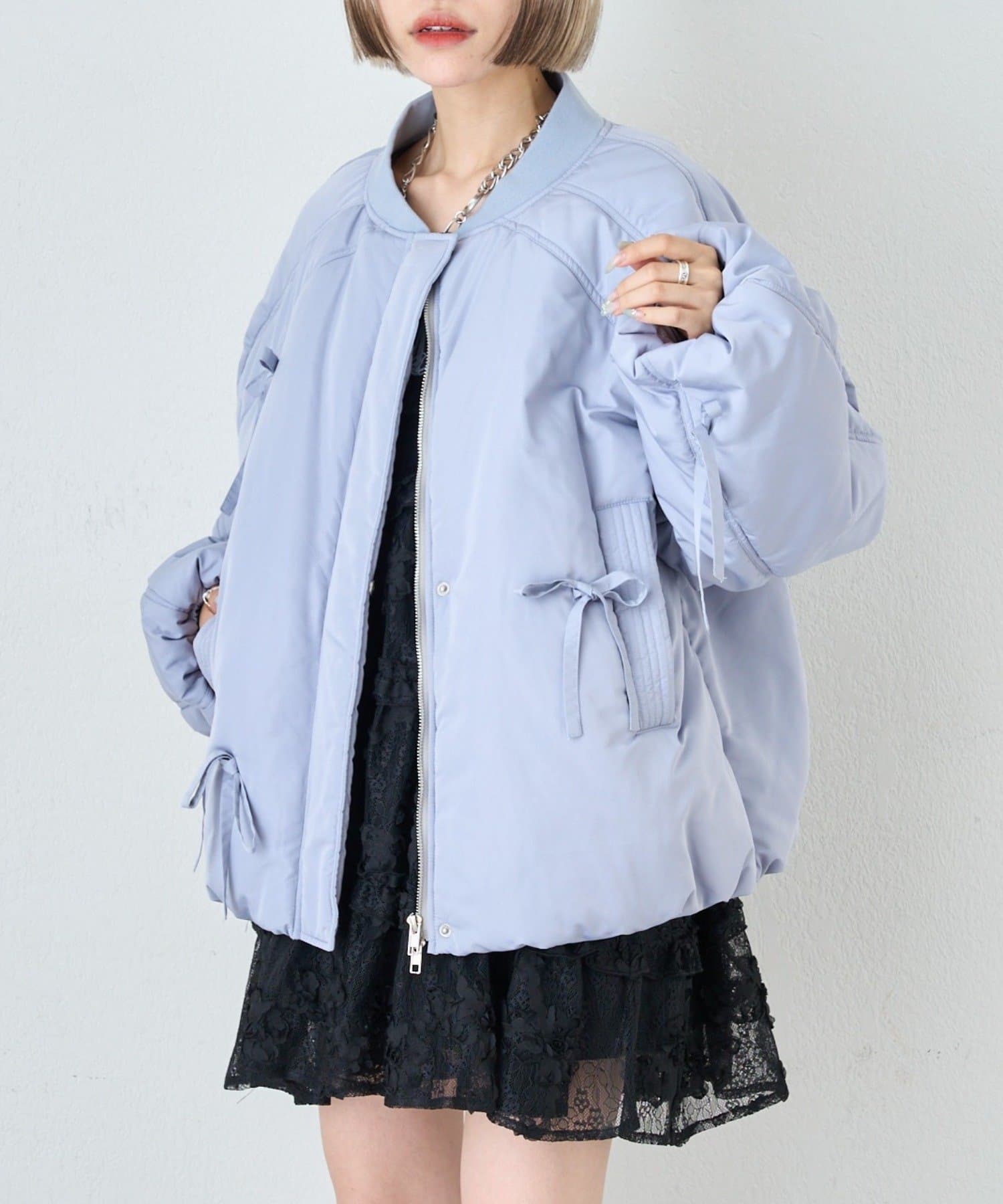 w closet(ダブルクローゼット) 【9/13(土)～アウター10％オフ対象】中綿リボンブルゾン
