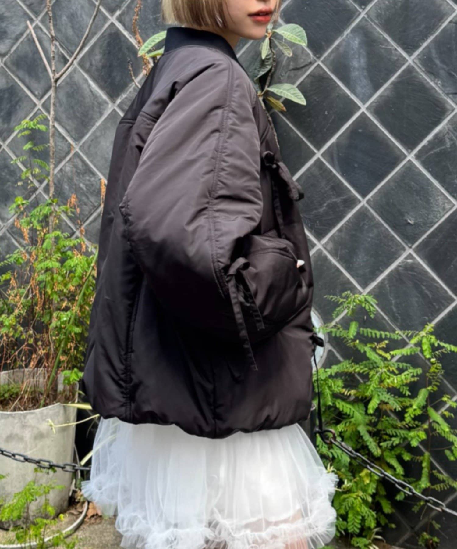 w closet(ダブルクローゼット) 【9/13(土)～アウター10％オフ対象】中綿リボンブルゾン