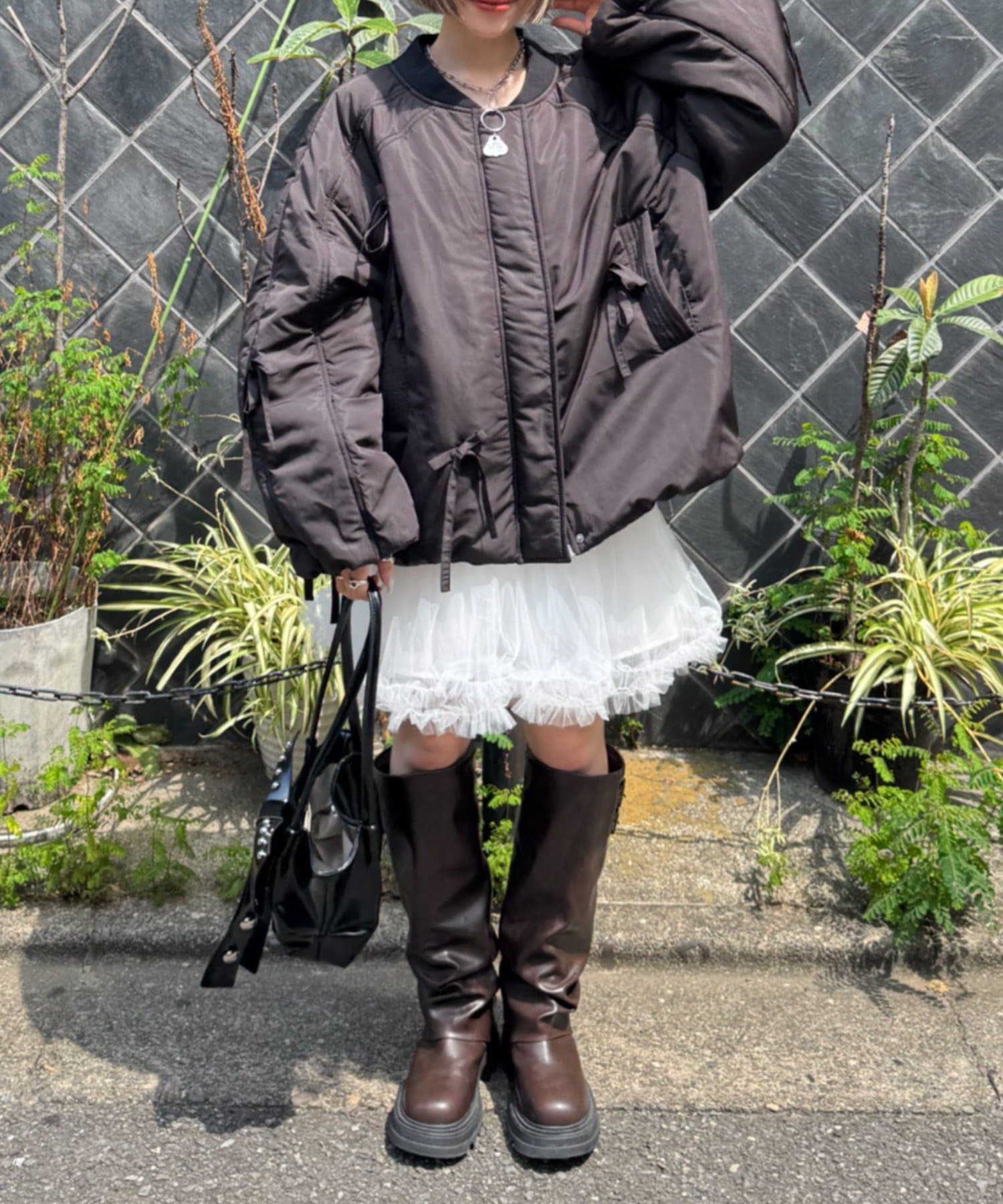 w closet(ダブルクローゼット) 【9/13(土)～アウター10％オフ対象】中綿リボンブルゾン