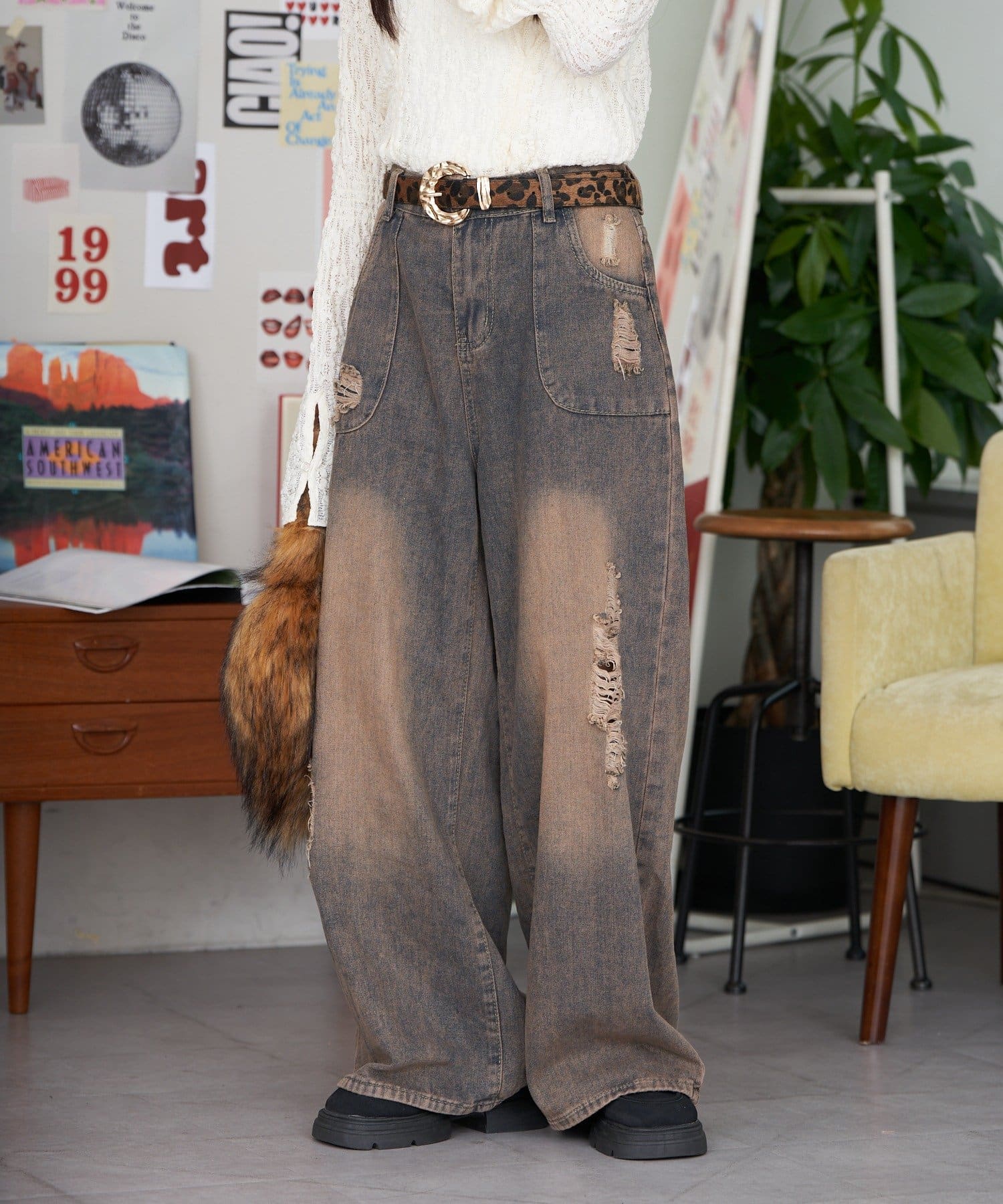CIAOPANIC(チャオパニック) 【neutral by ciaopanic】ヴィンテージライクワイドデニムパンツ