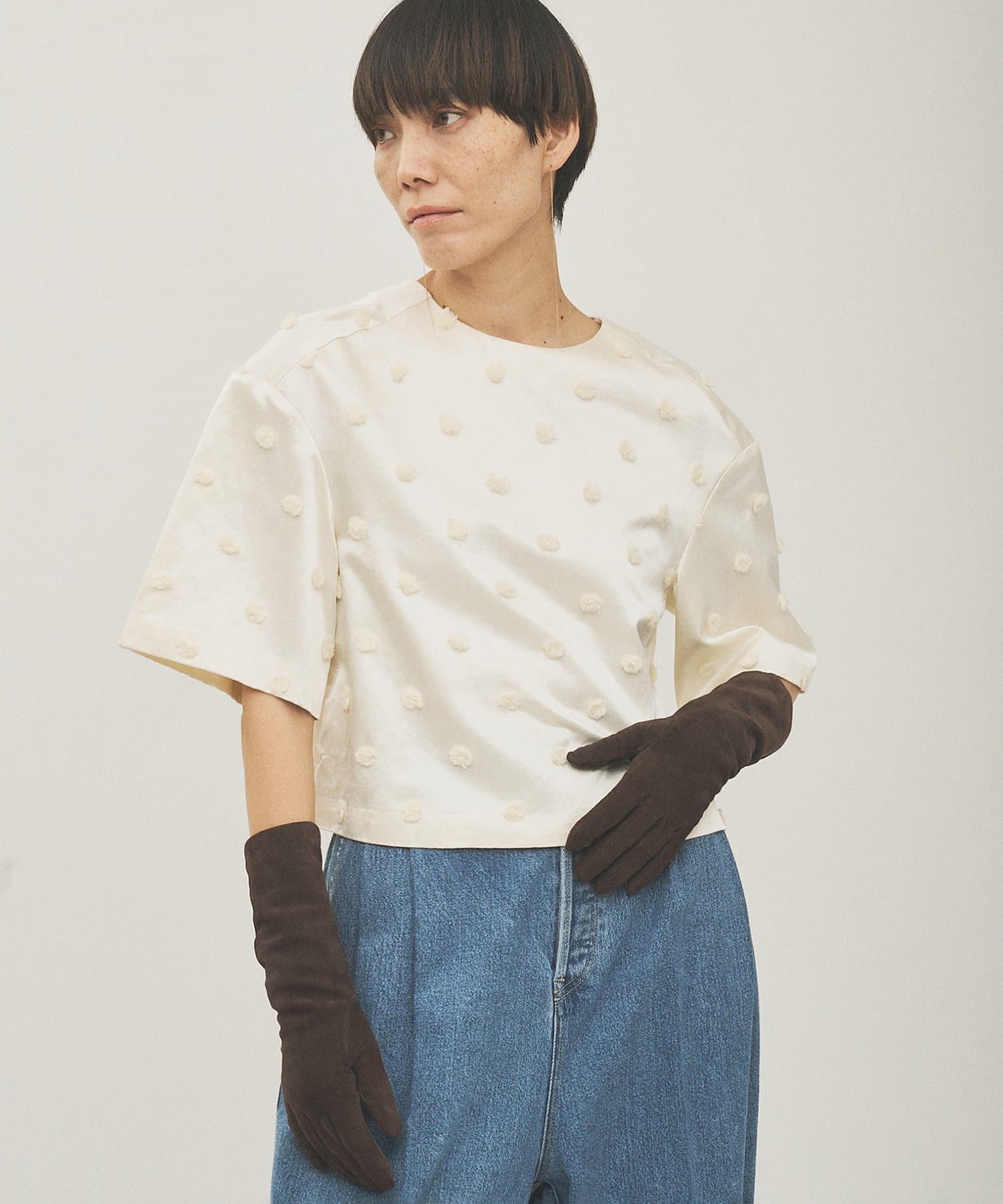 Whim Gazette(ウィム ガゼット) ボンボンジャガードブラウス