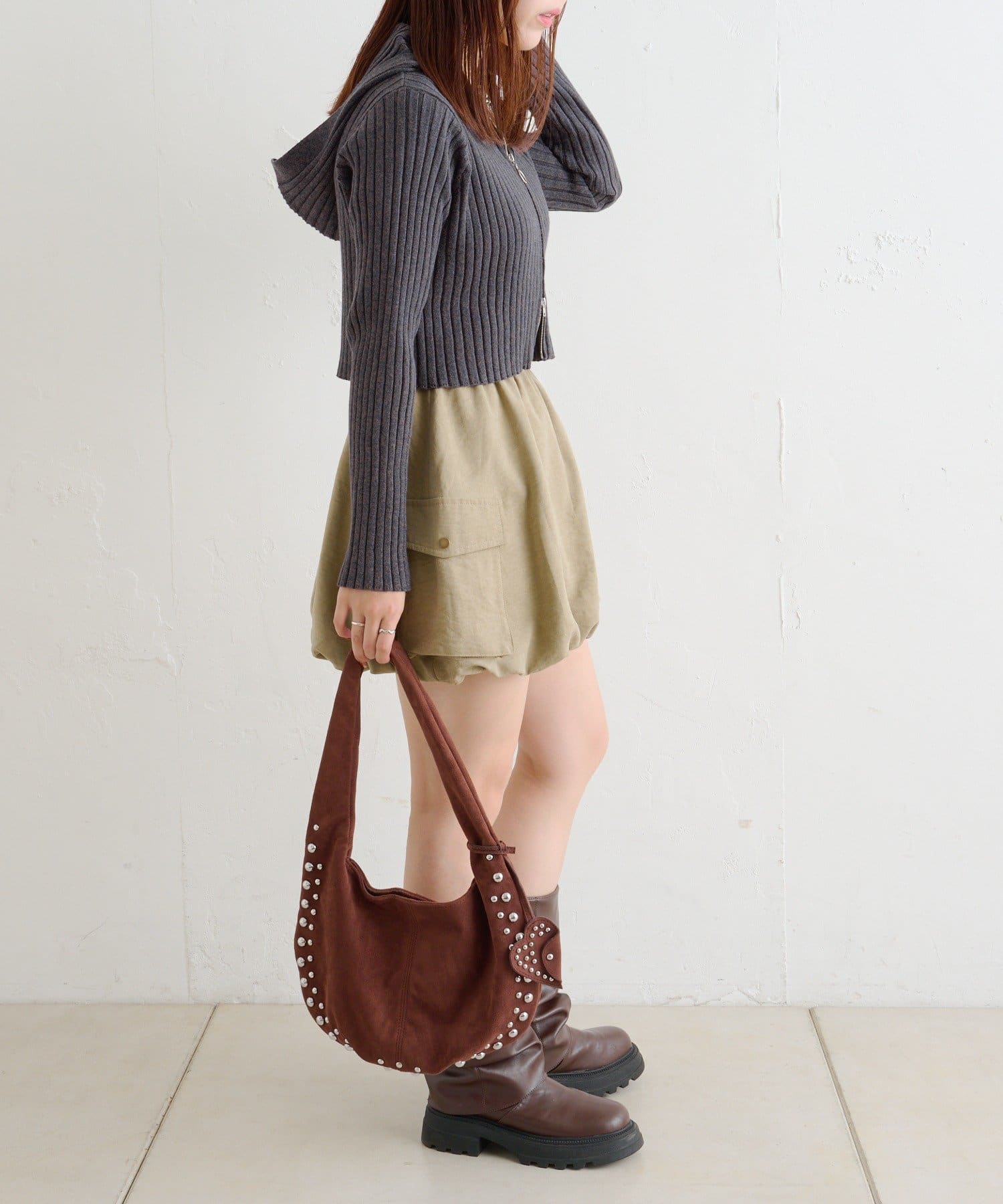 w closet(ダブルクローゼット) WZIPフーディーニット