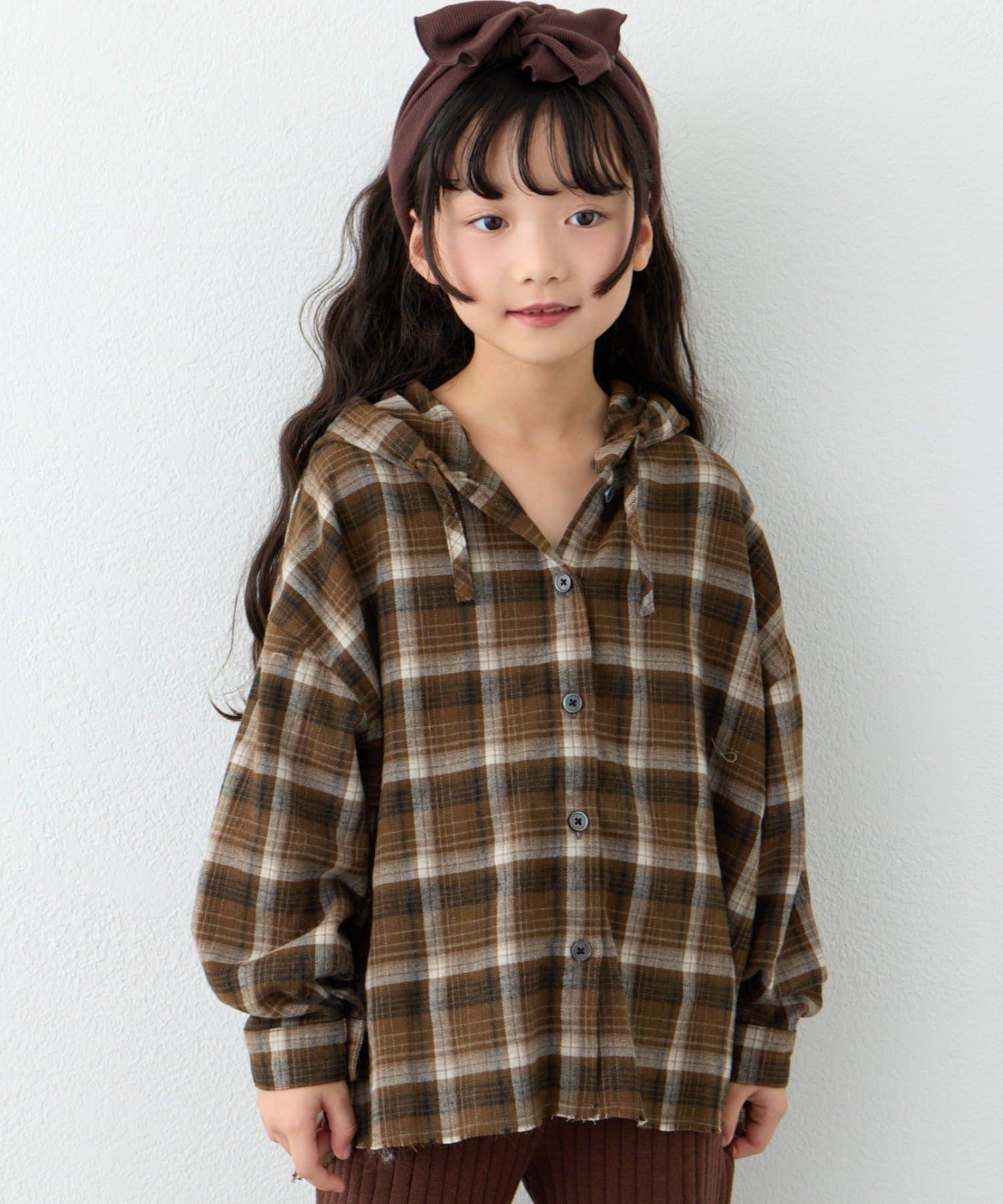 CIAOPANIC TYPY(チャオパニックティピー) 【KIDS】【ジュニアサイズあり】裾断ち切り微起毛チェックフードシャツ