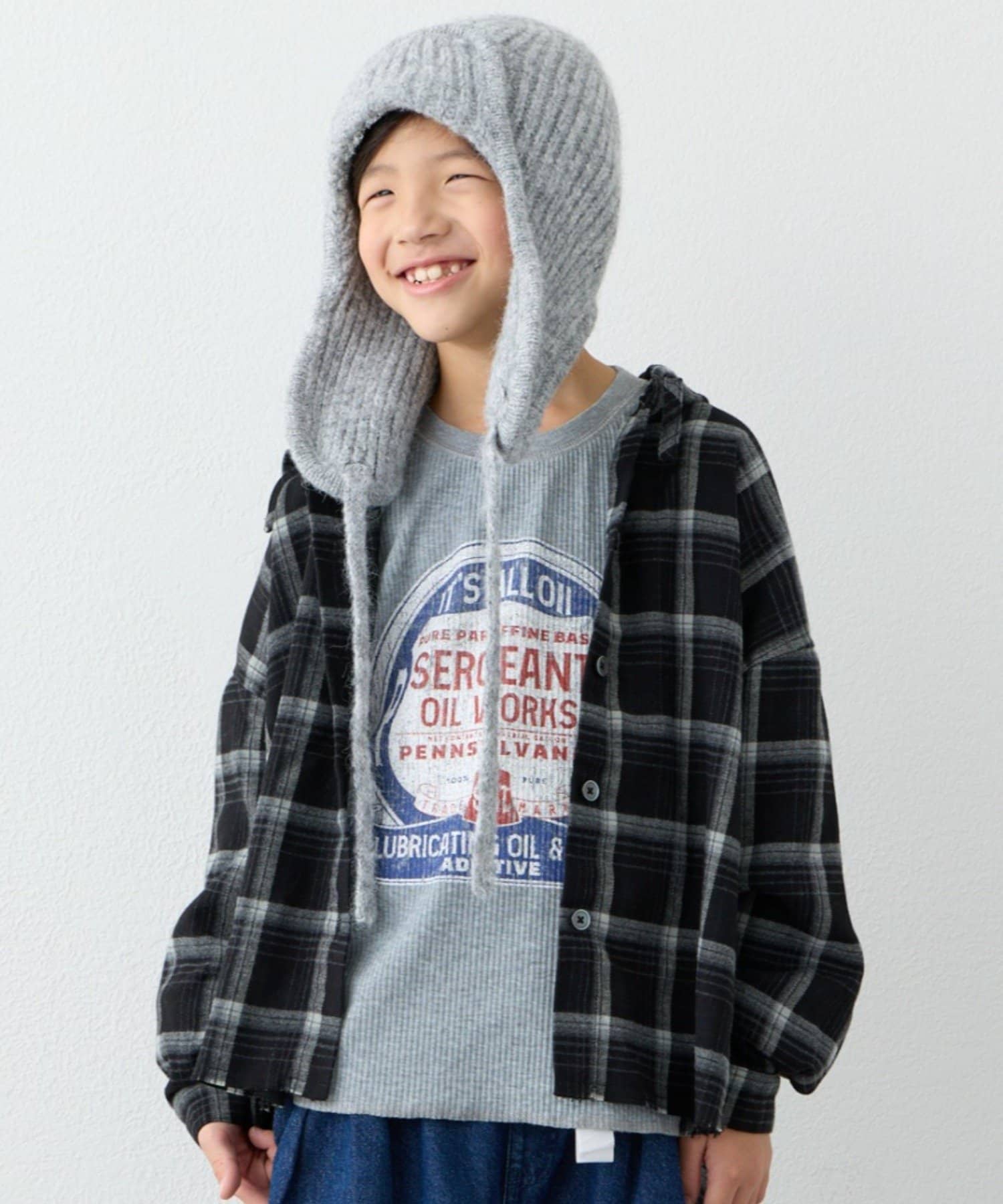 CIAOPANIC TYPY(チャオパニックティピー) 【KIDS】【ジュニアサイズあり】裾断ち切り微起毛チェックフードシャツ