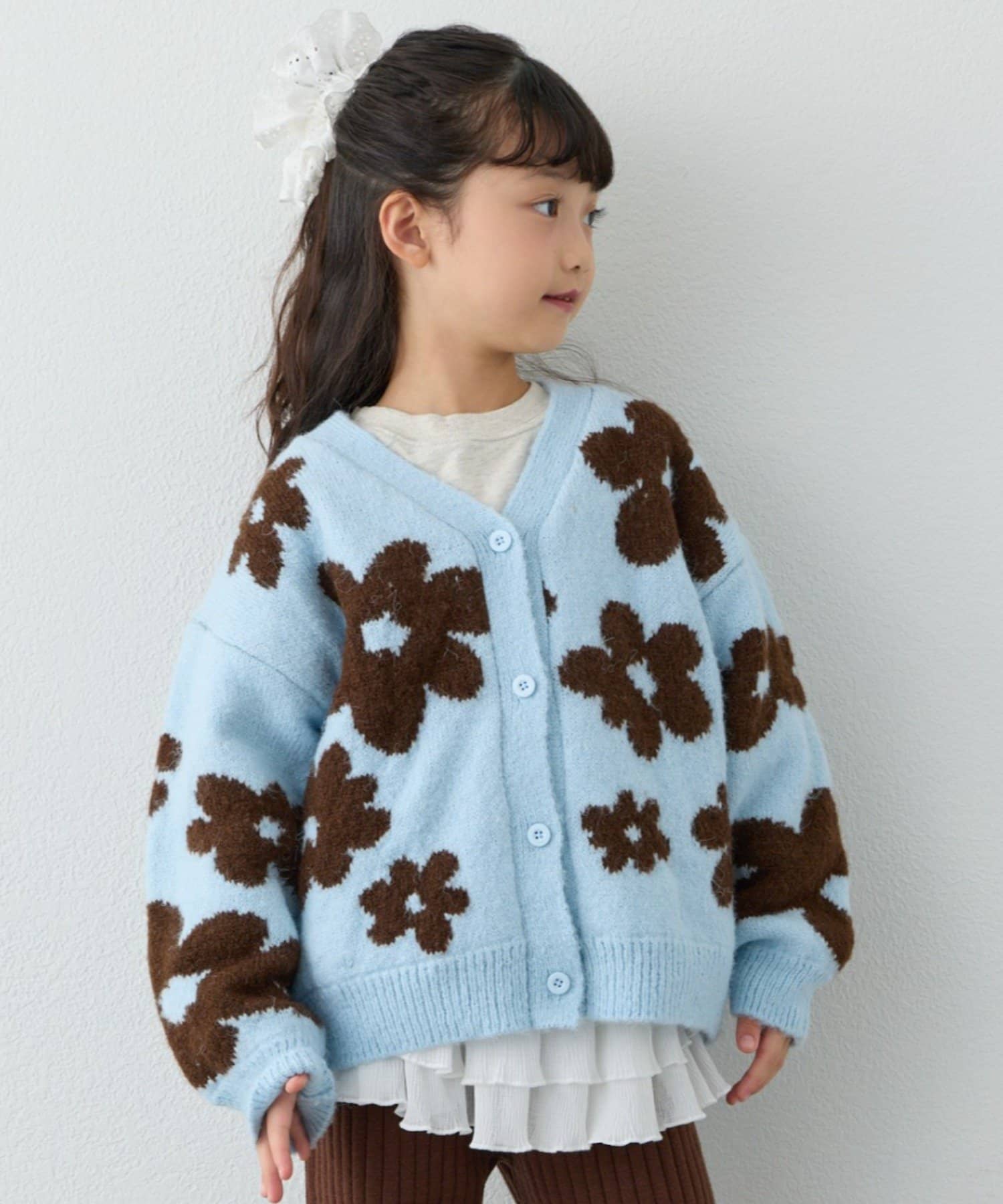 CIAOPANIC TYPY(チャオパニックティピー) 【KIDS】【ジュニアサイズあり】総柄フラワーニットカーデ