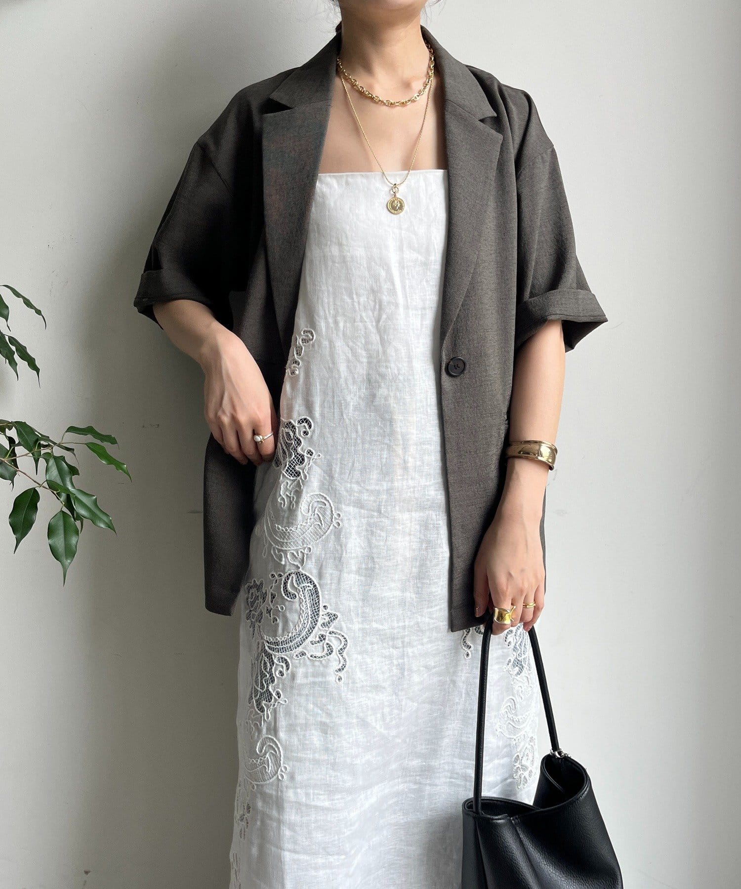 OUTLET(アウトレット) 【DouDou】刺繍レースリネンワンピース
