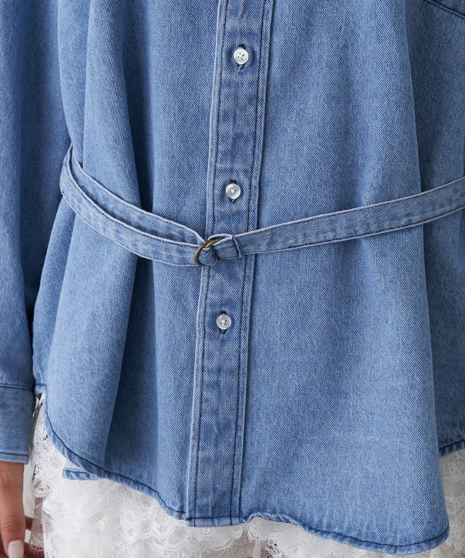 OUTLET(アウトレット) 【RAY CASSIN】ベルト付ポケット刺繍ビッグシャツ