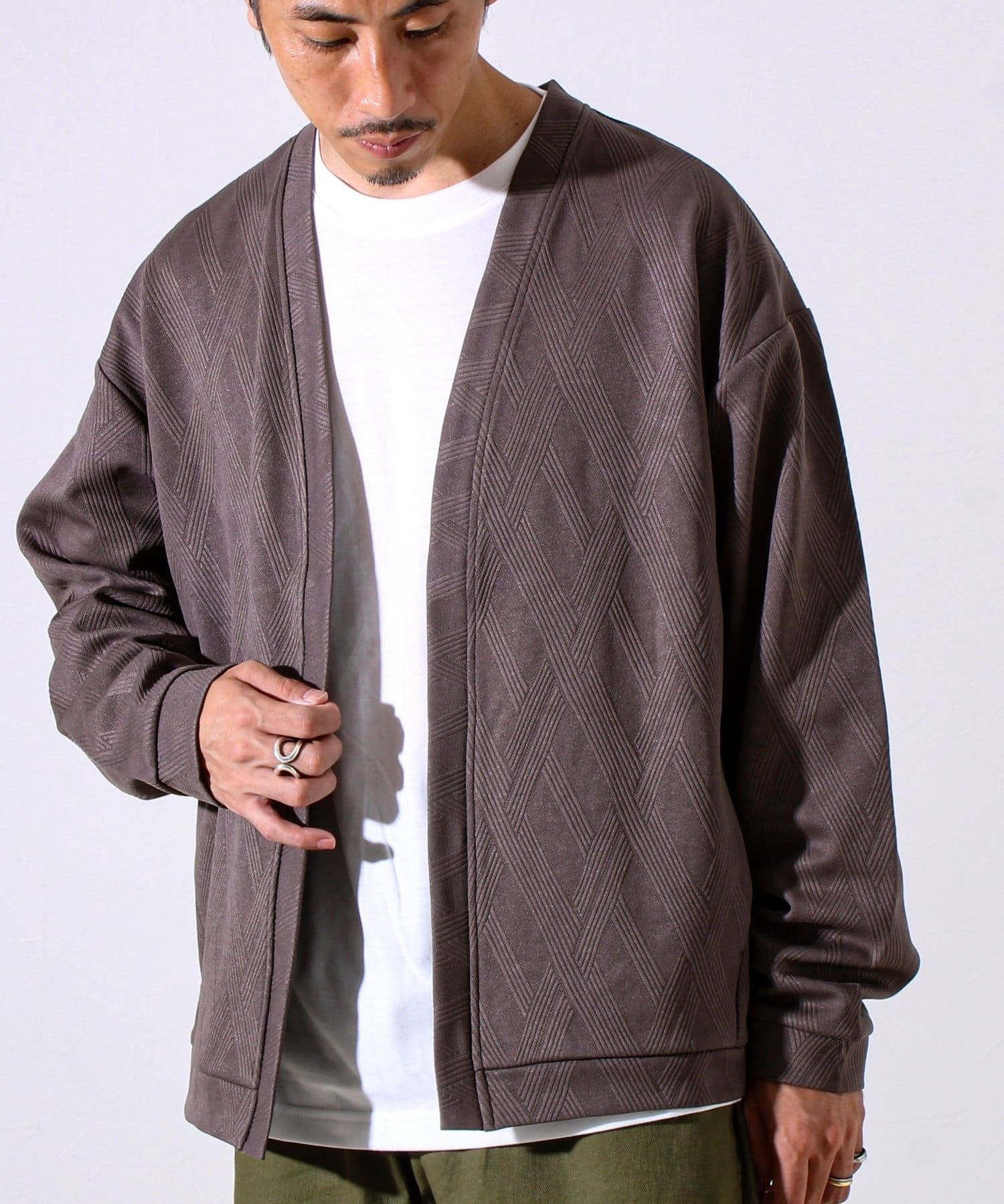 カーディガン＋ロンT セットアイテム】ふくれジャガード カーデ