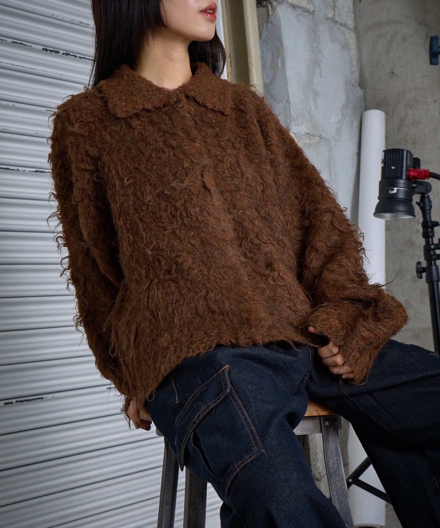 -goocy-(グーシー) MIXシャギー衿付きカーディガン