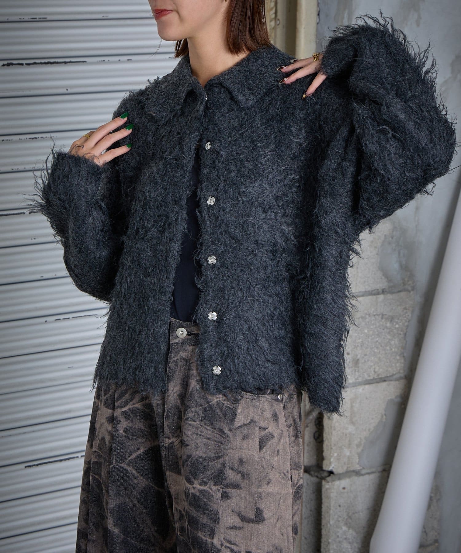 -goocy-(グーシー) MIXシャギー衿付きカーディガン