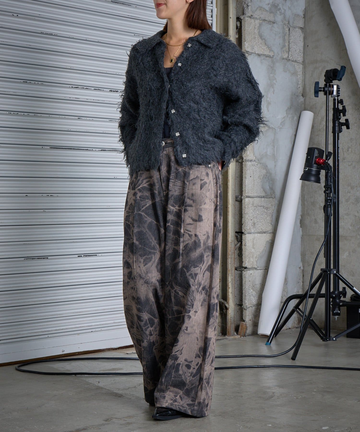 -goocy-(グーシー) MIXシャギー衿付きカーディガン