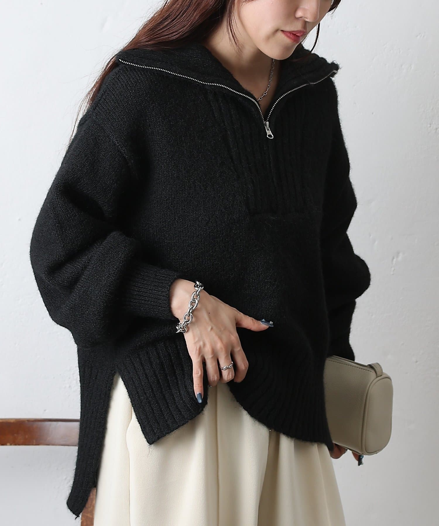 COLONY 2139(コロニー トゥーワンスリーナイン) アルパカタッチハーフZIPプルオーバー