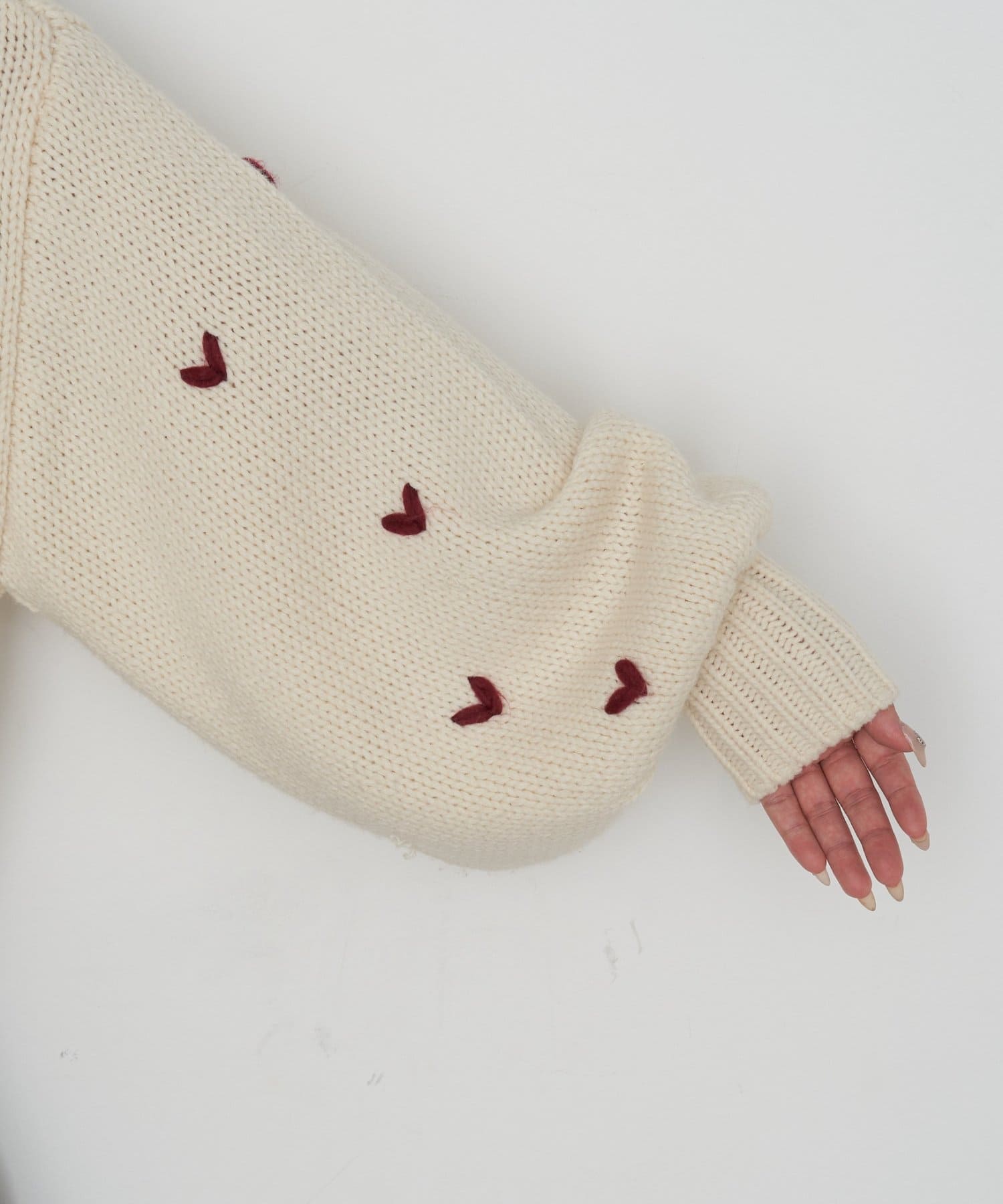 RAY CASSIN(レイカズン) ジップルーズハート柄ショートカーディガン