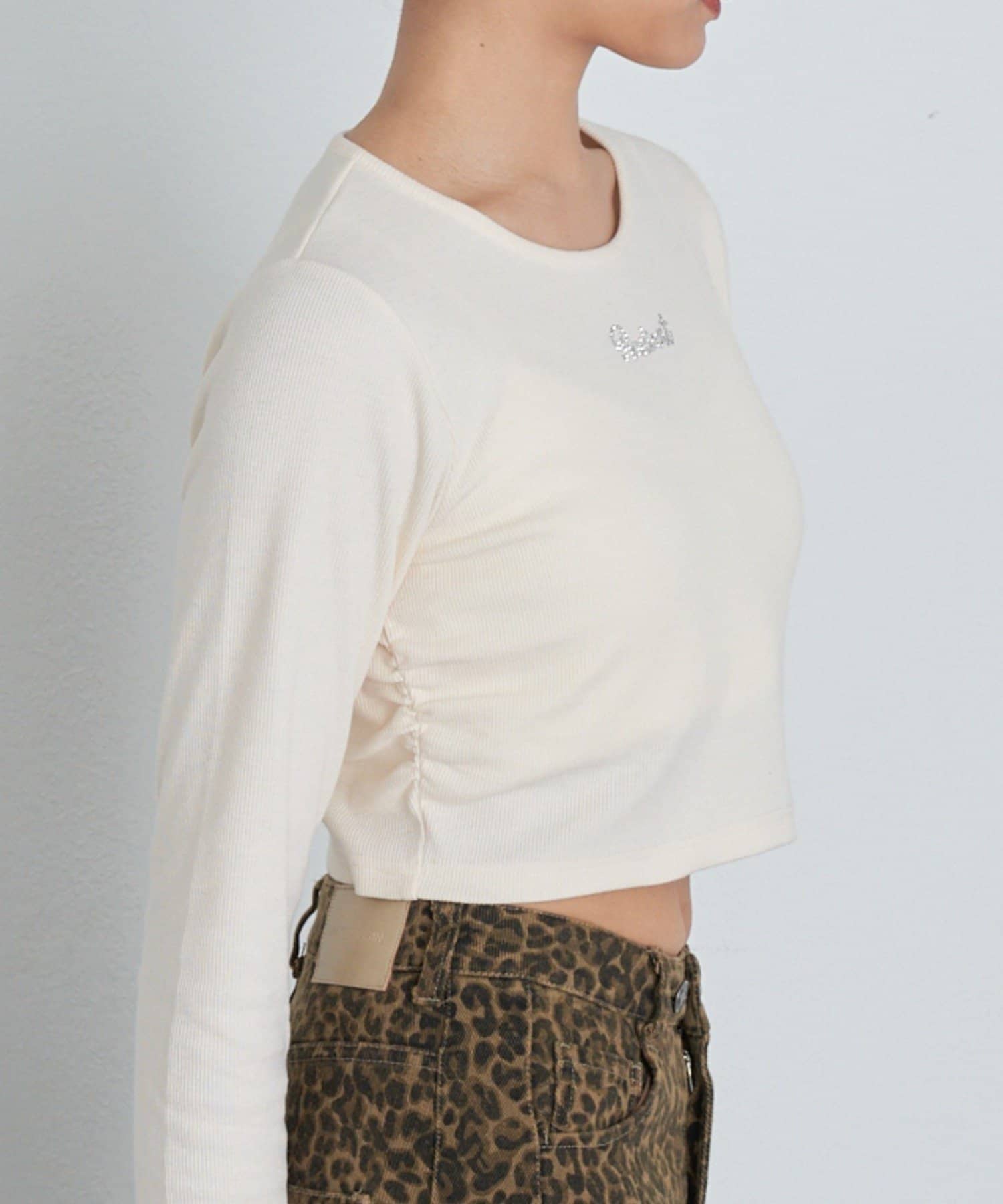 RAY CASSIN(レイカズン) ラインストーンロゴチビロンTシャツ