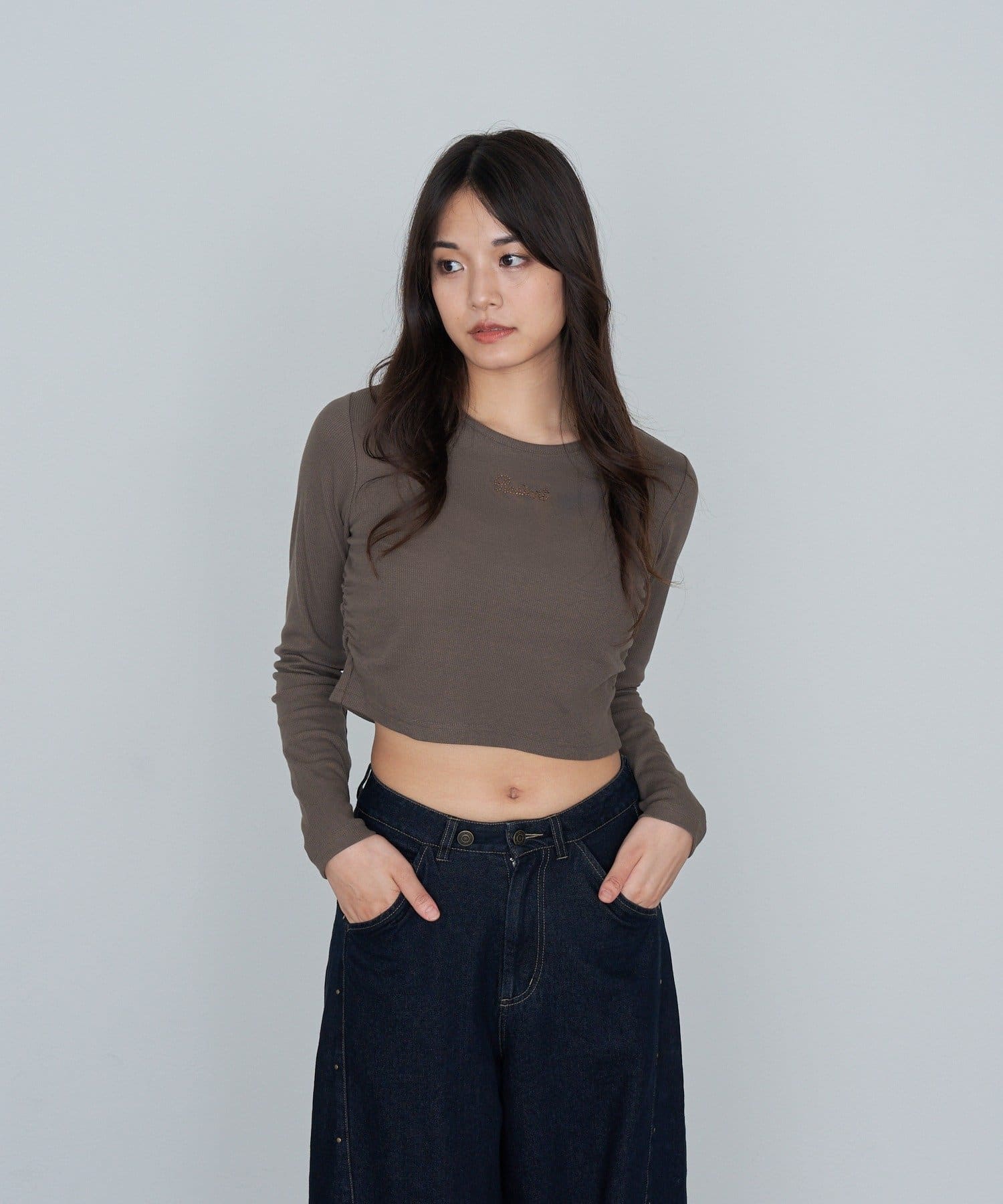 RAY CASSIN(レイカズン) ラインストーンロゴチビロンTシャツ