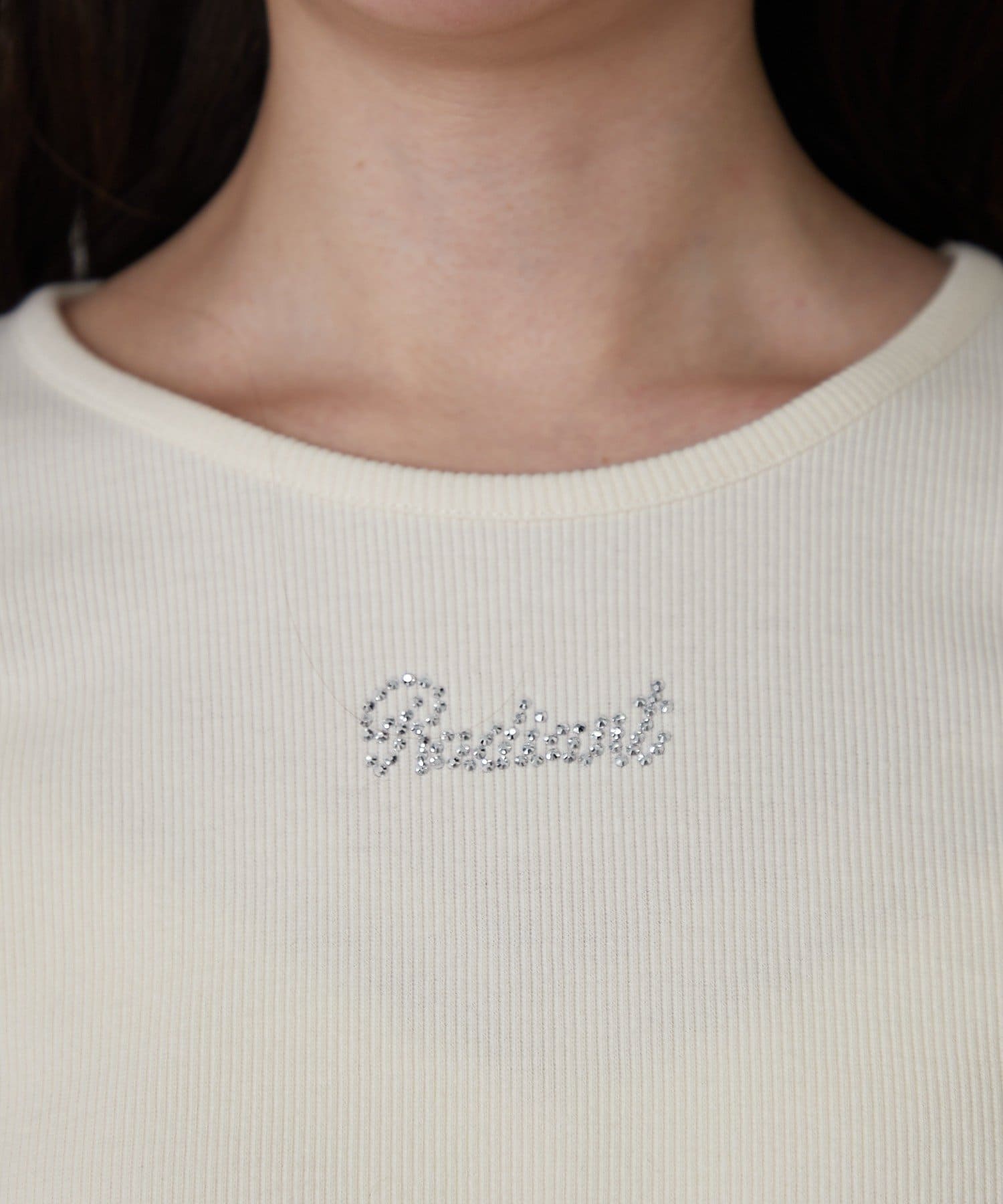 RAY CASSIN(レイカズン) ラインストーンロゴチビロンTシャツ