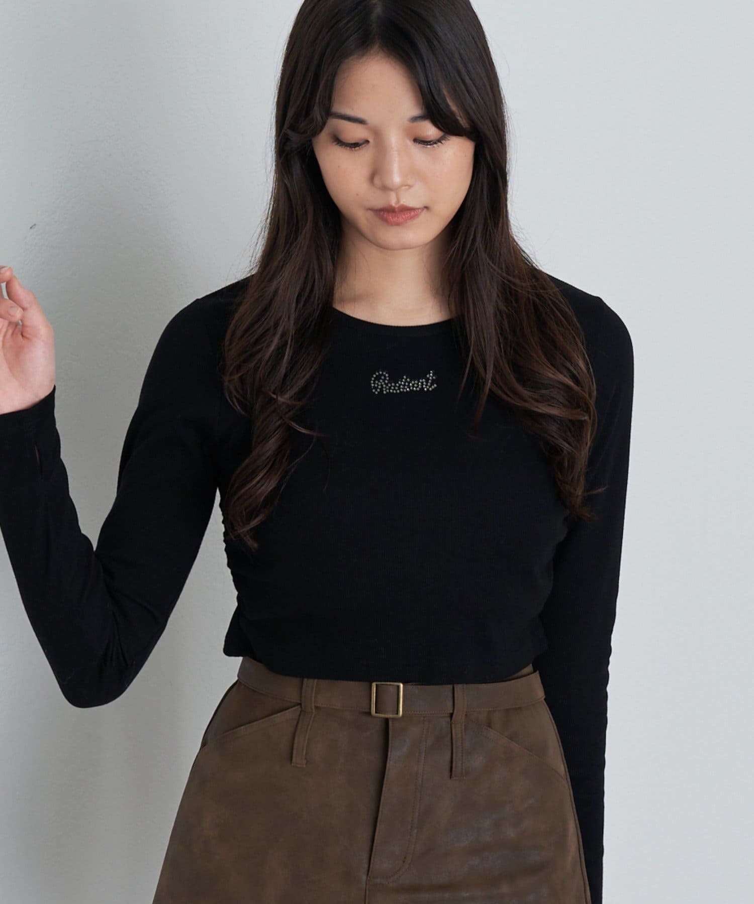 RAY CASSIN(レイカズン) ラインストーンロゴチビロンTシャツ