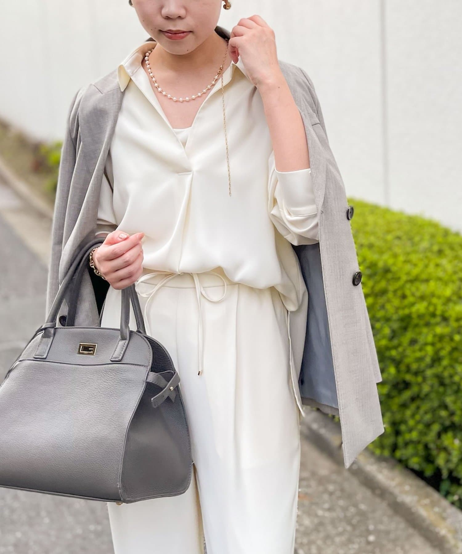 NOLLEY'S(ノーリーズ) 《セットアップ対応》ウォッシャブルダブルサテンスキッパーブラウス