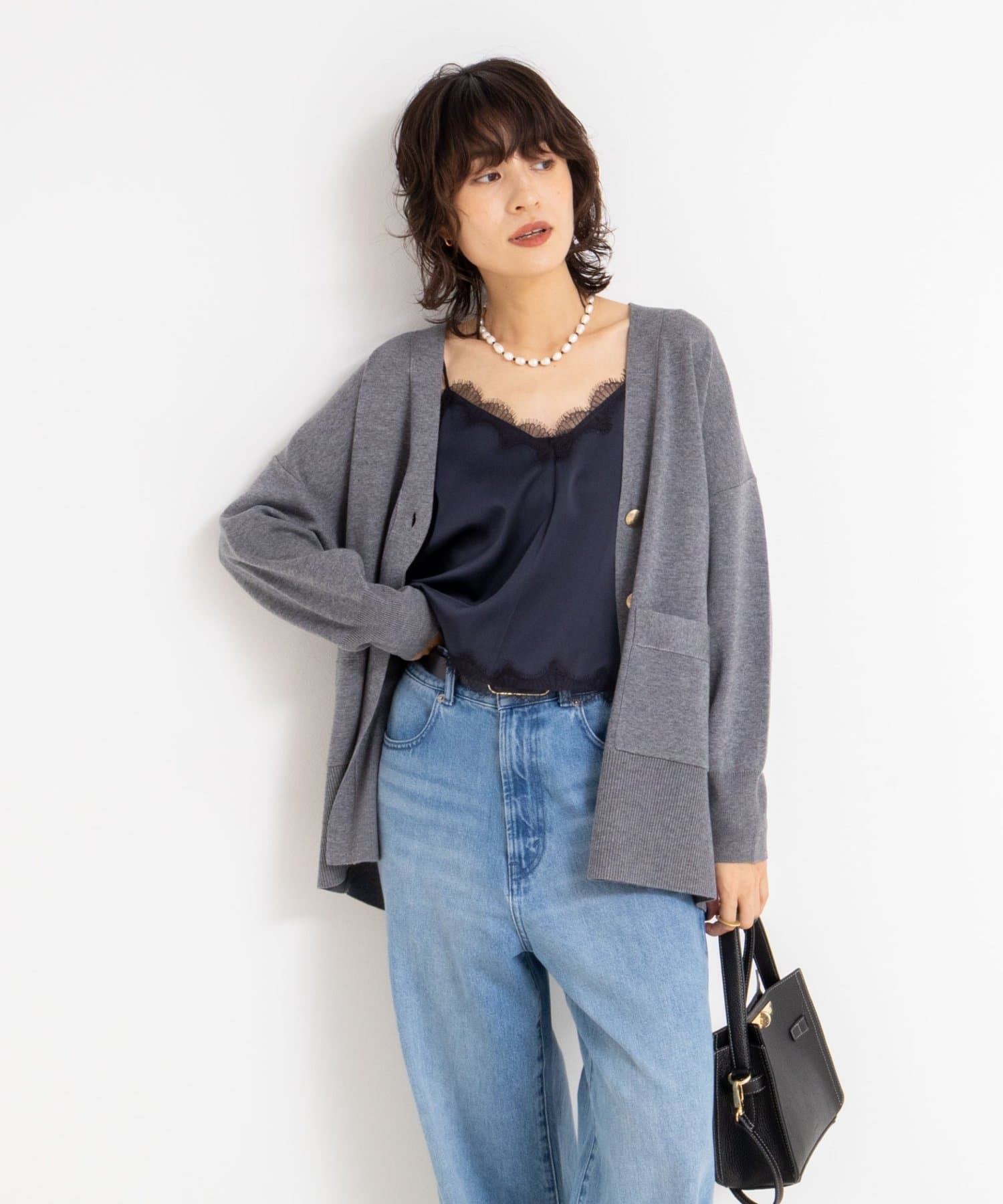 NOLLEY'S(ノーリーズ) 《手洗い可能》総針ビックVネックカーディガン