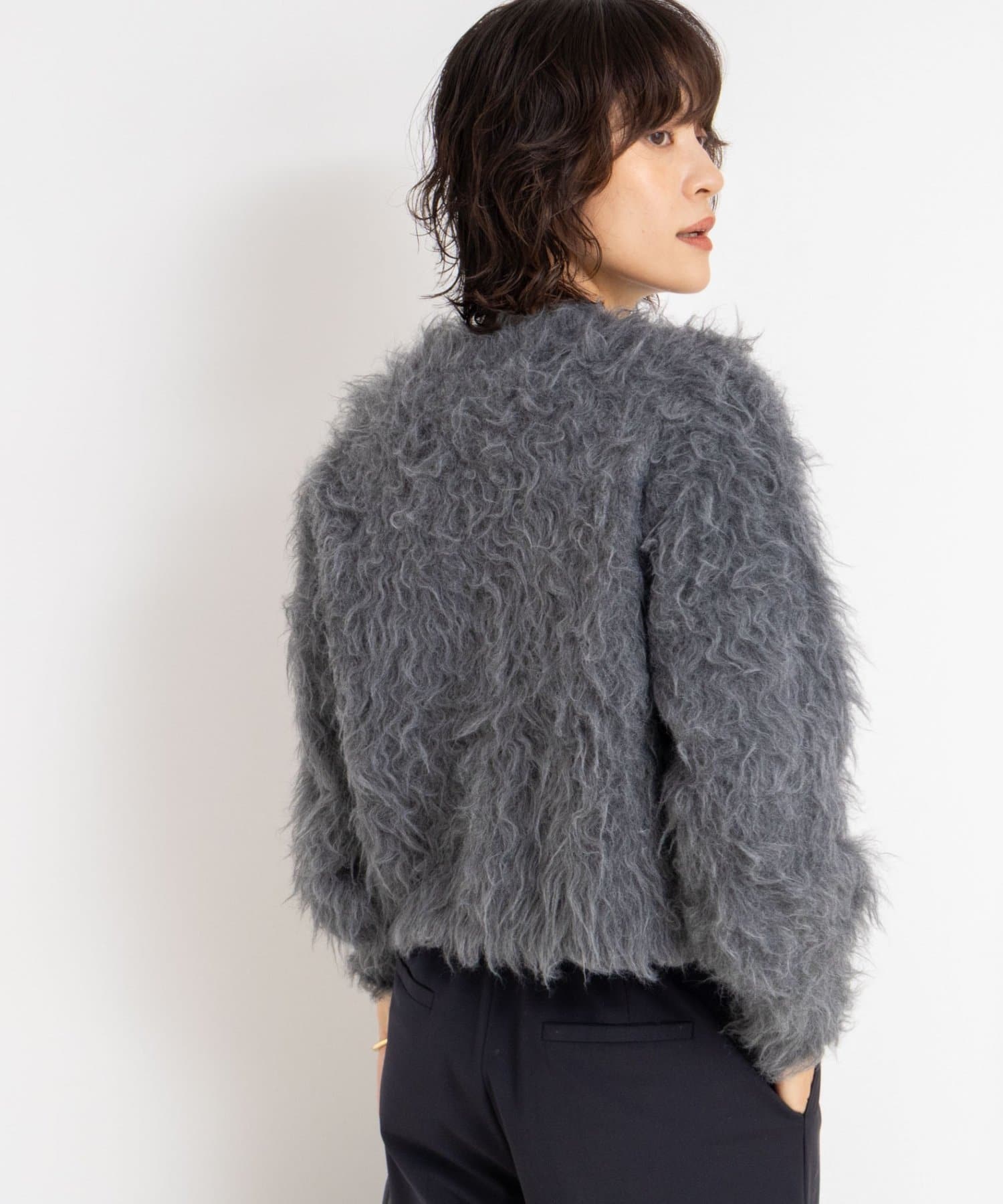 NOLLEY'S(ノーリーズ) 《手洗い可能》カール起毛ショートカーディガン