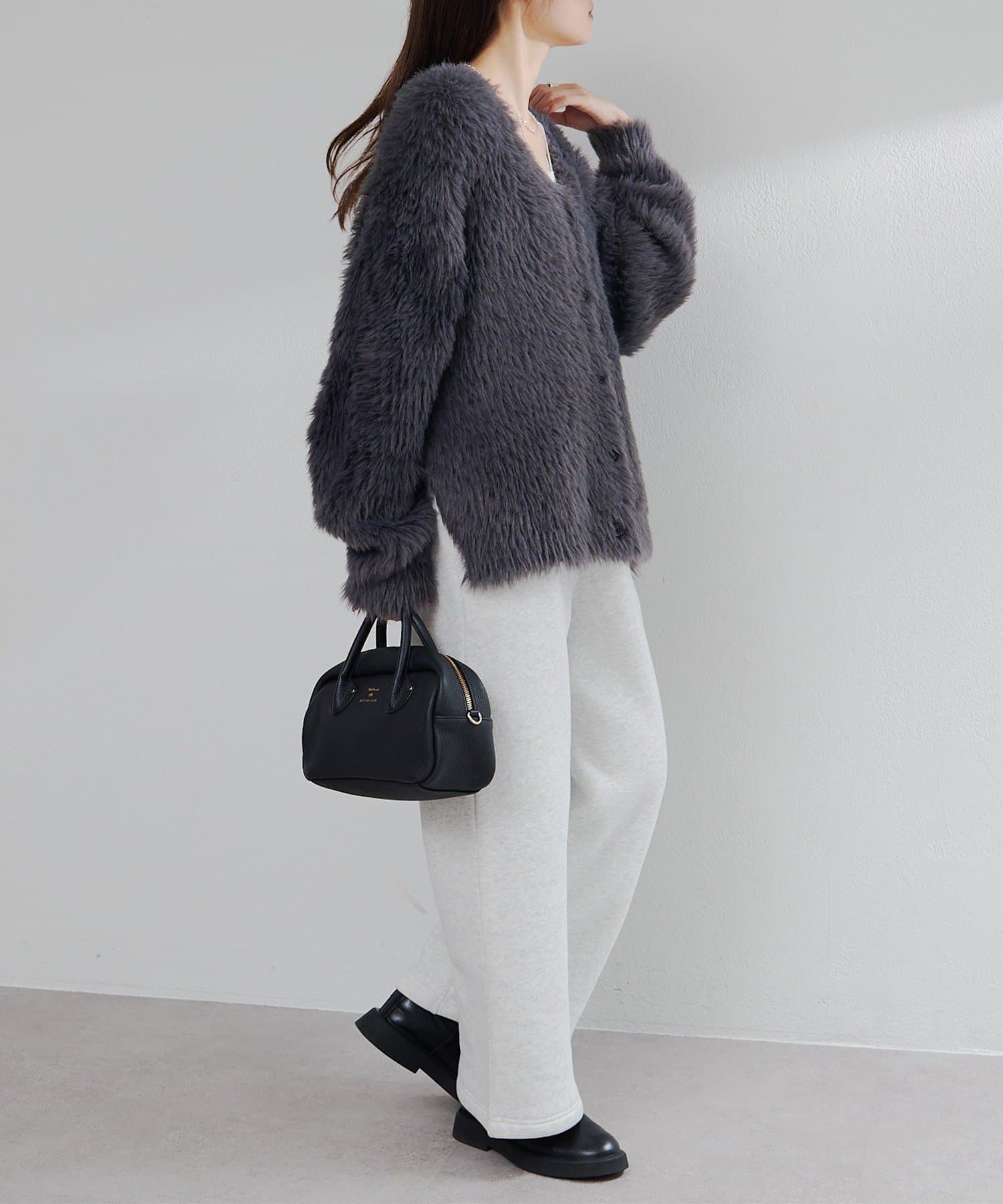 PUAL CE CIN(ピュアルセシン) シャギーニットVネックカーディガン