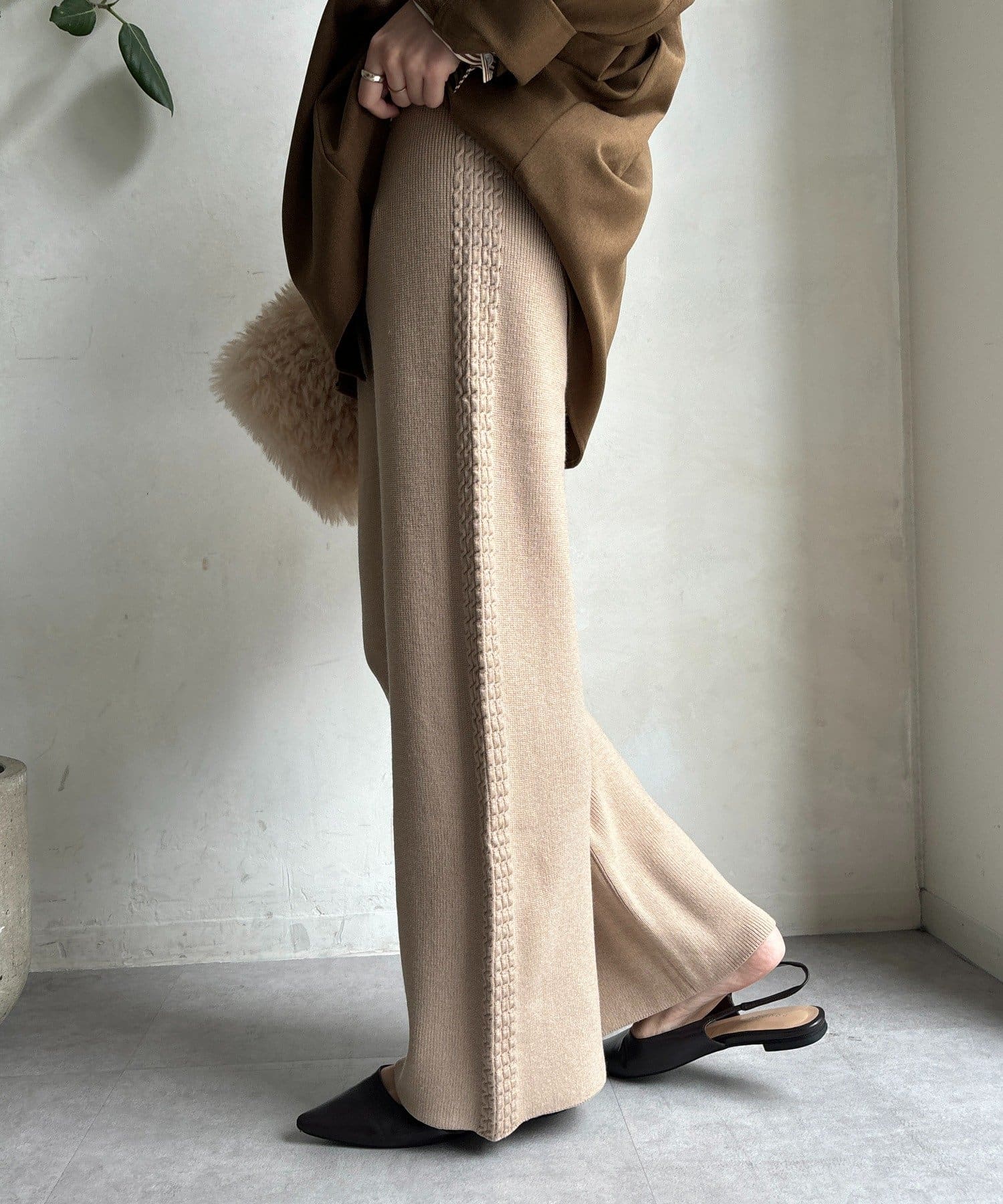 DOUDOU(ドゥドゥ) サイドケーブルニットパンツ